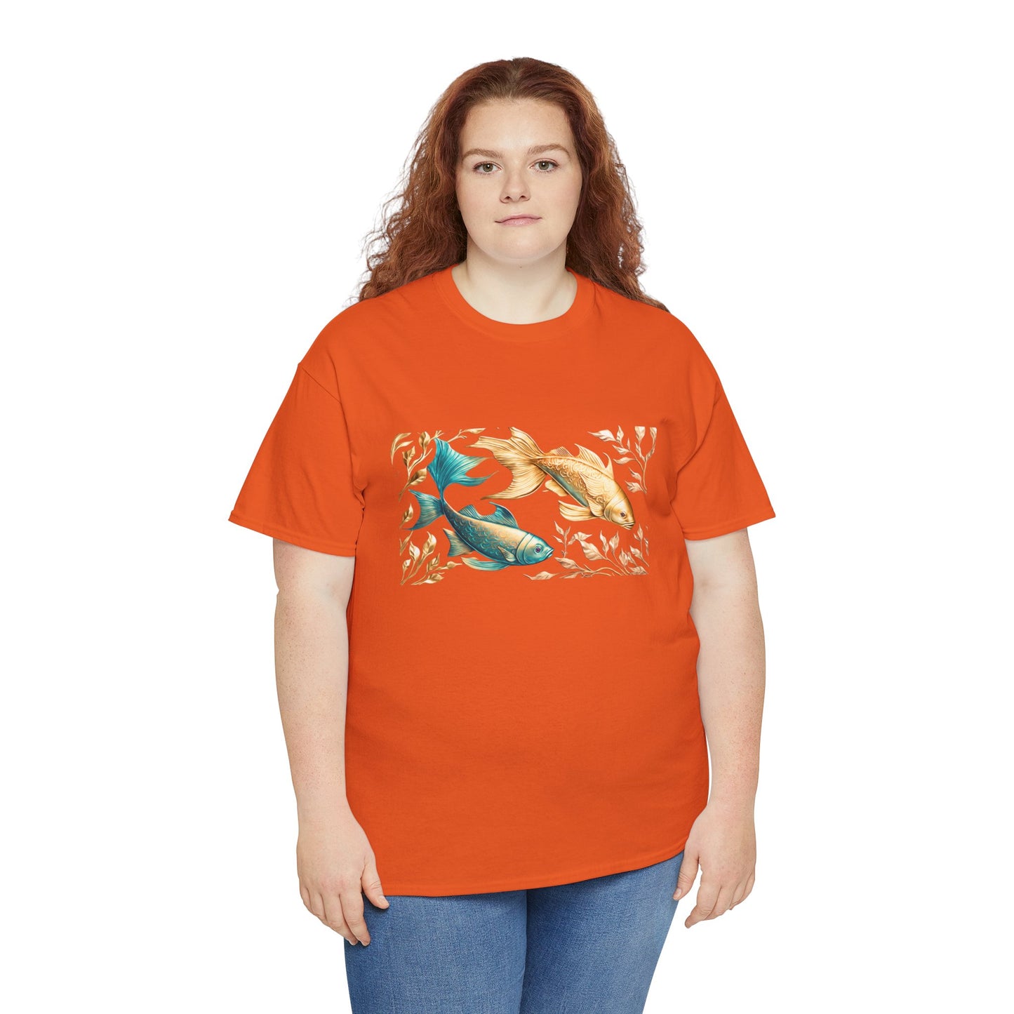 Women's unisex heavy cotton tee with a Gold and Blue Fish.