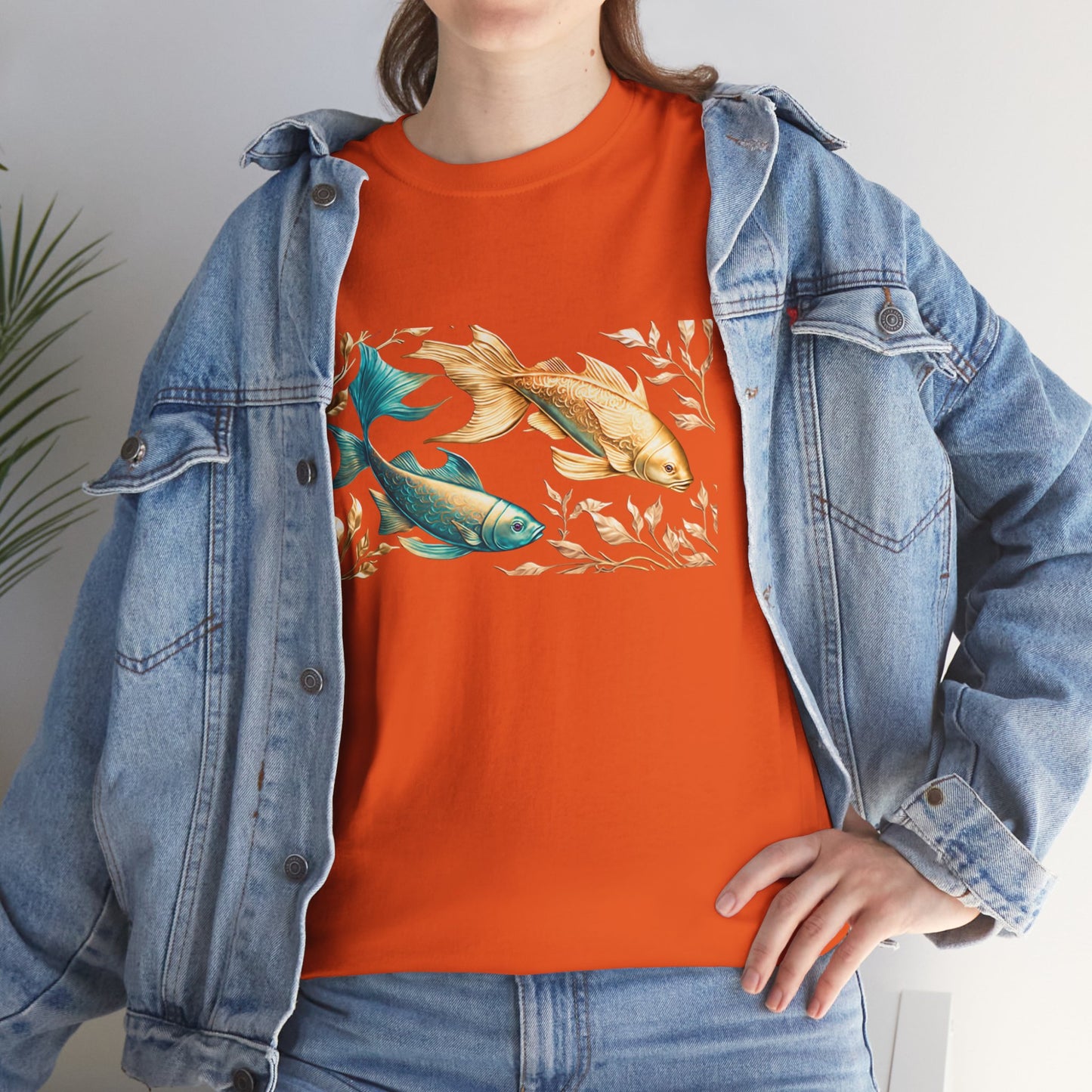 Women's unisex heavy cotton tee with a Gold and Blue Fish.