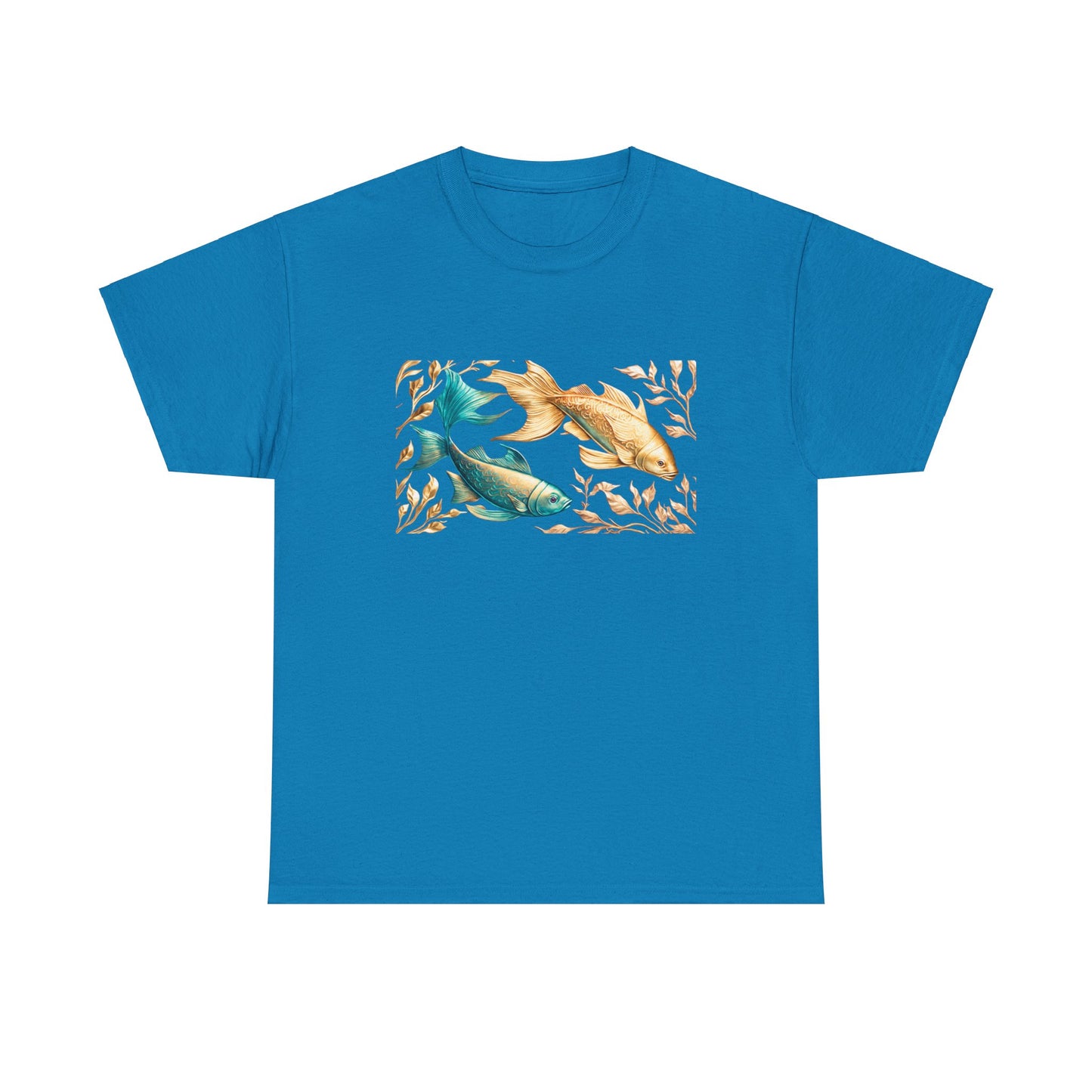 Women's unisex heavy cotton tee with a Gold and Blue Fish.