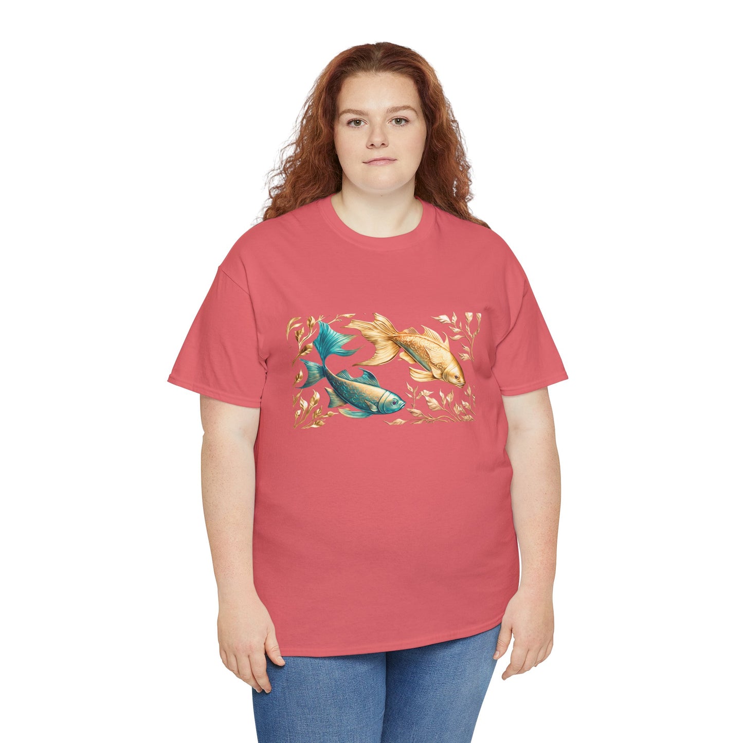 Women's unisex heavy cotton tee with a Gold and Blue Fish.