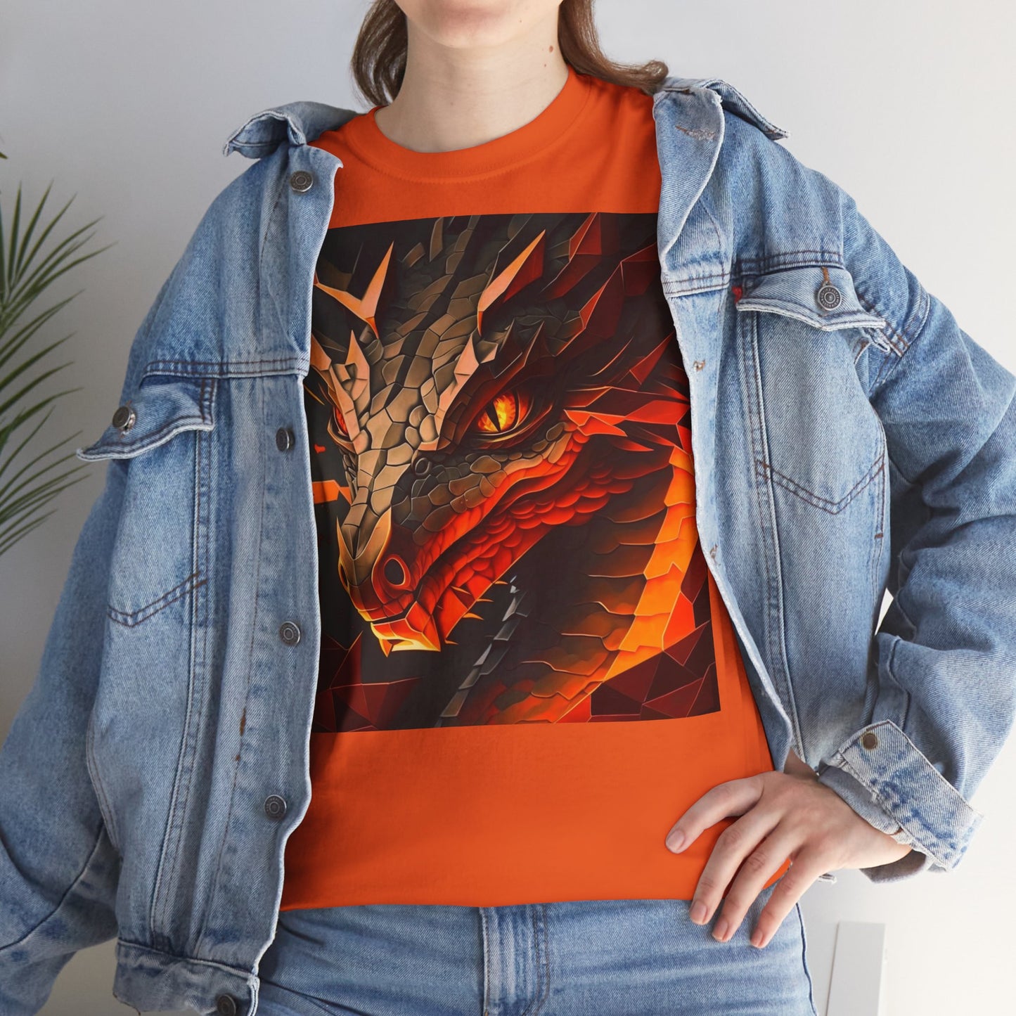 Women's Unisex Heavy Cotton Tee with a Fierce Dragon