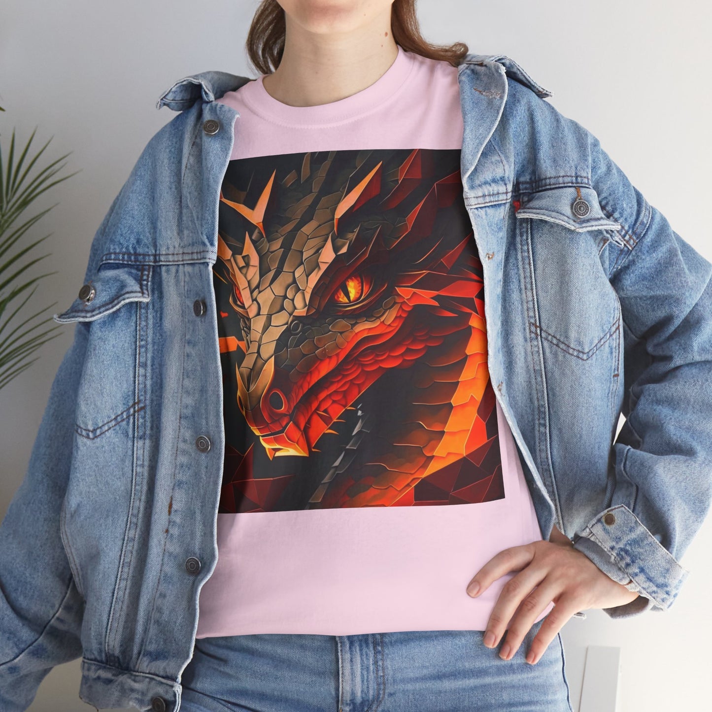 Women's Unisex Heavy Cotton Tee with a Fierce Dragon