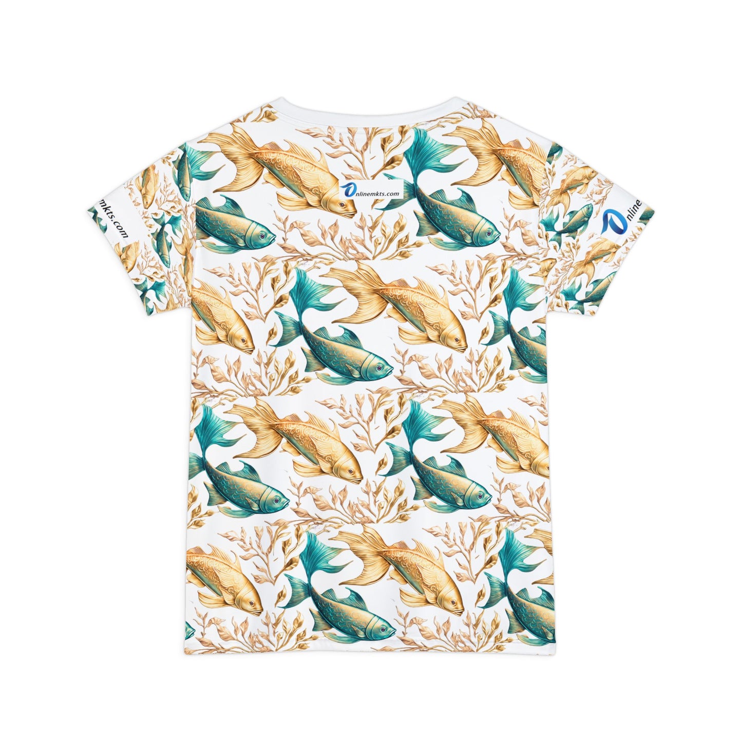 Women's short sleeve Gold & Blue fish patterned Tee