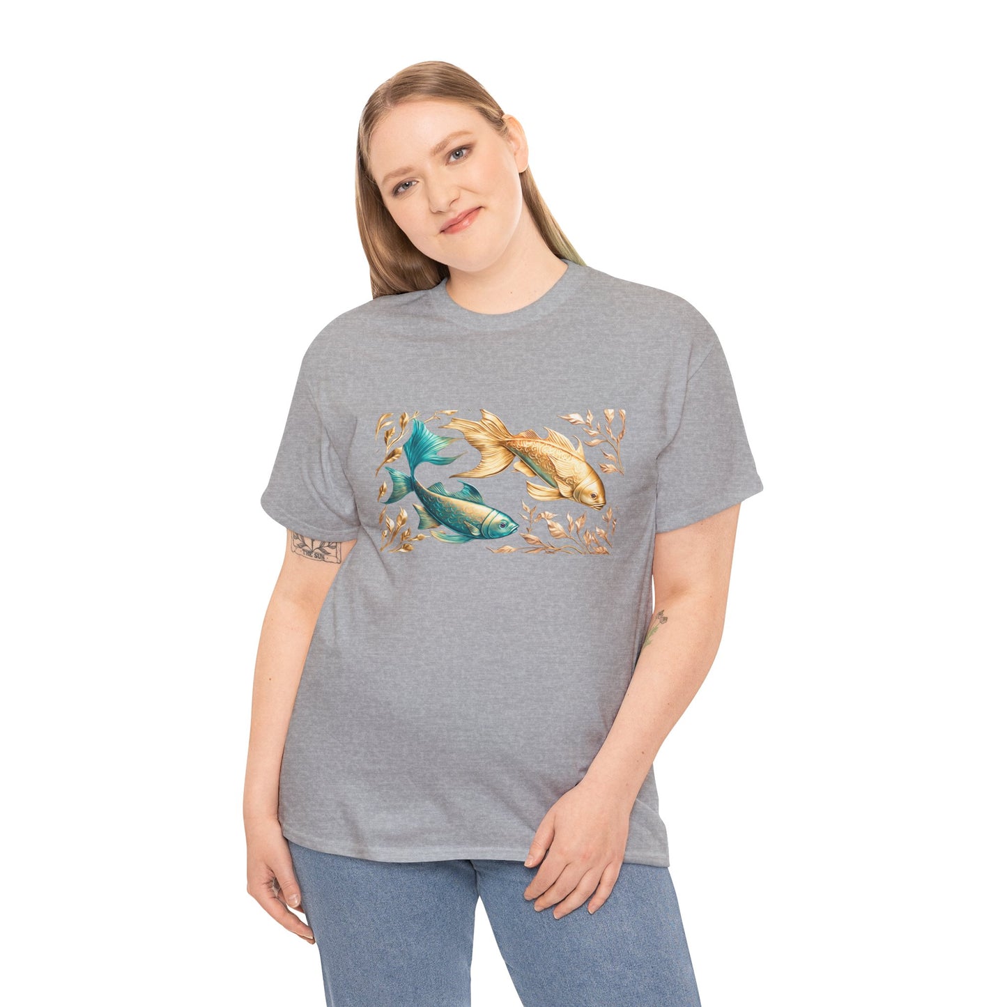 Women's unisex heavy cotton tee with a Gold and Blue Fish.