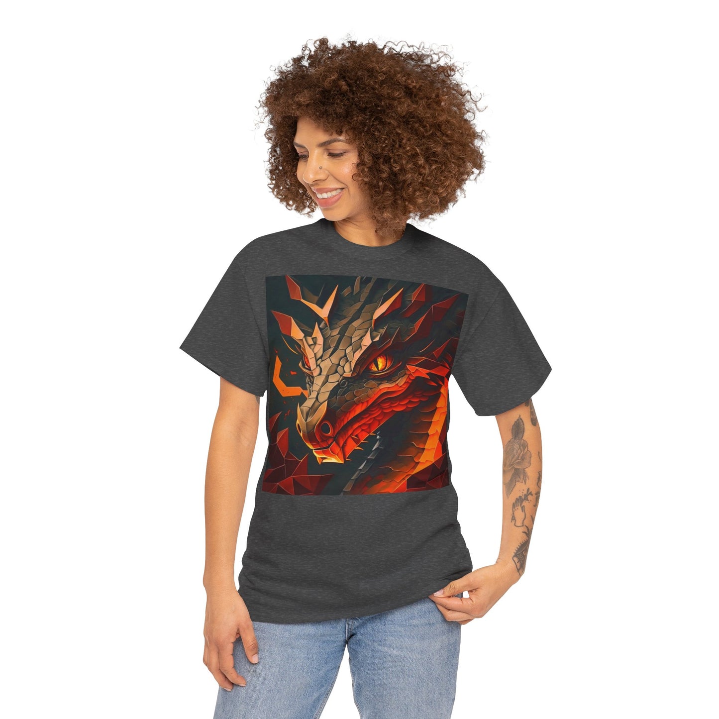 Women's Unisex Heavy Cotton Tee with a Fierce Dragon