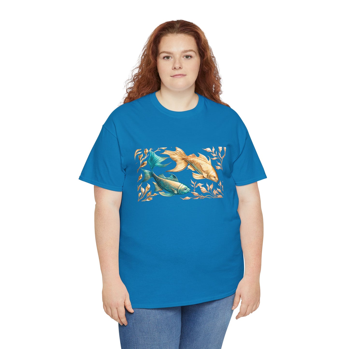 Women's unisex heavy cotton tee with a Gold and Blue Fish.