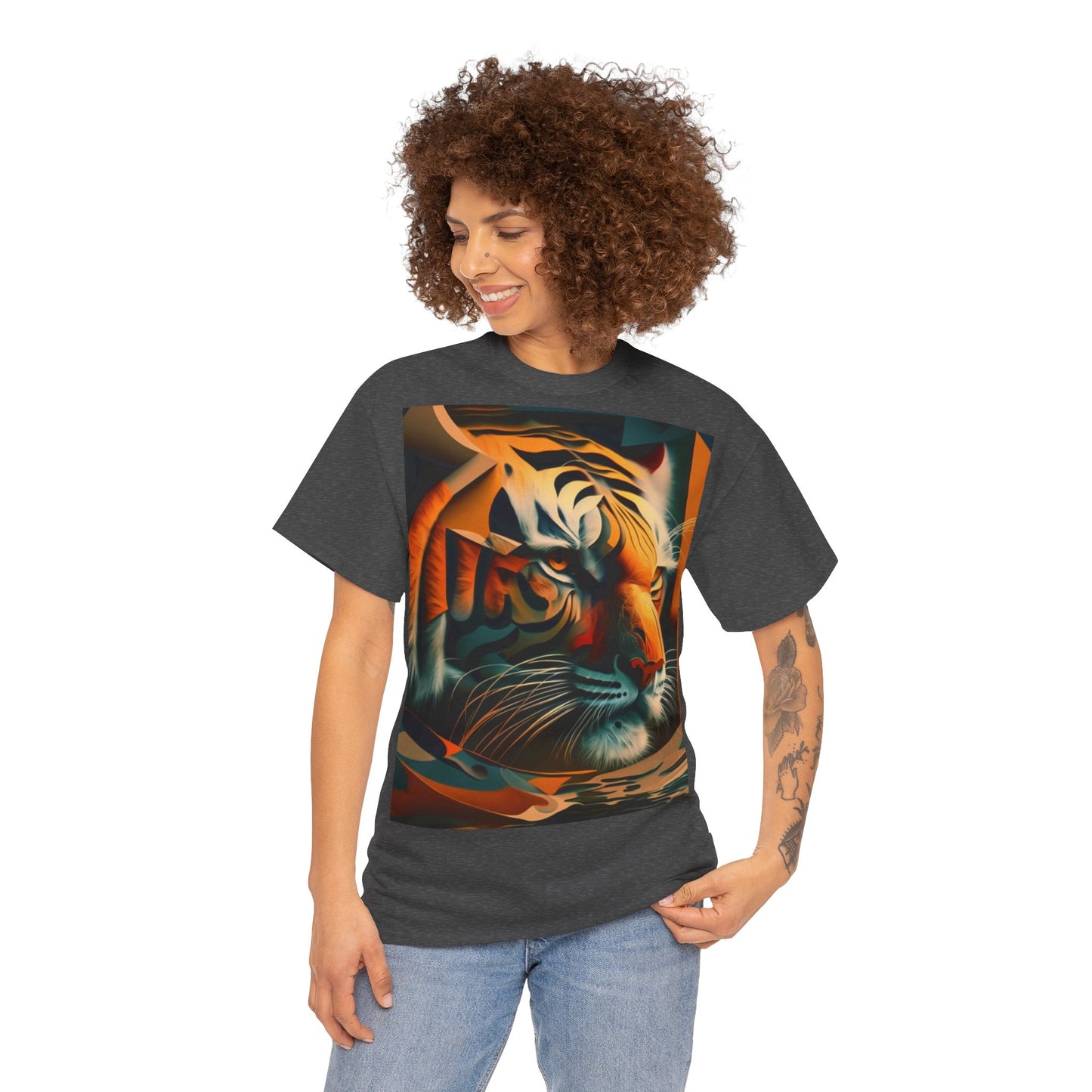 Women's Unisex Heavy Cotton Tee with a Majestic Tiger