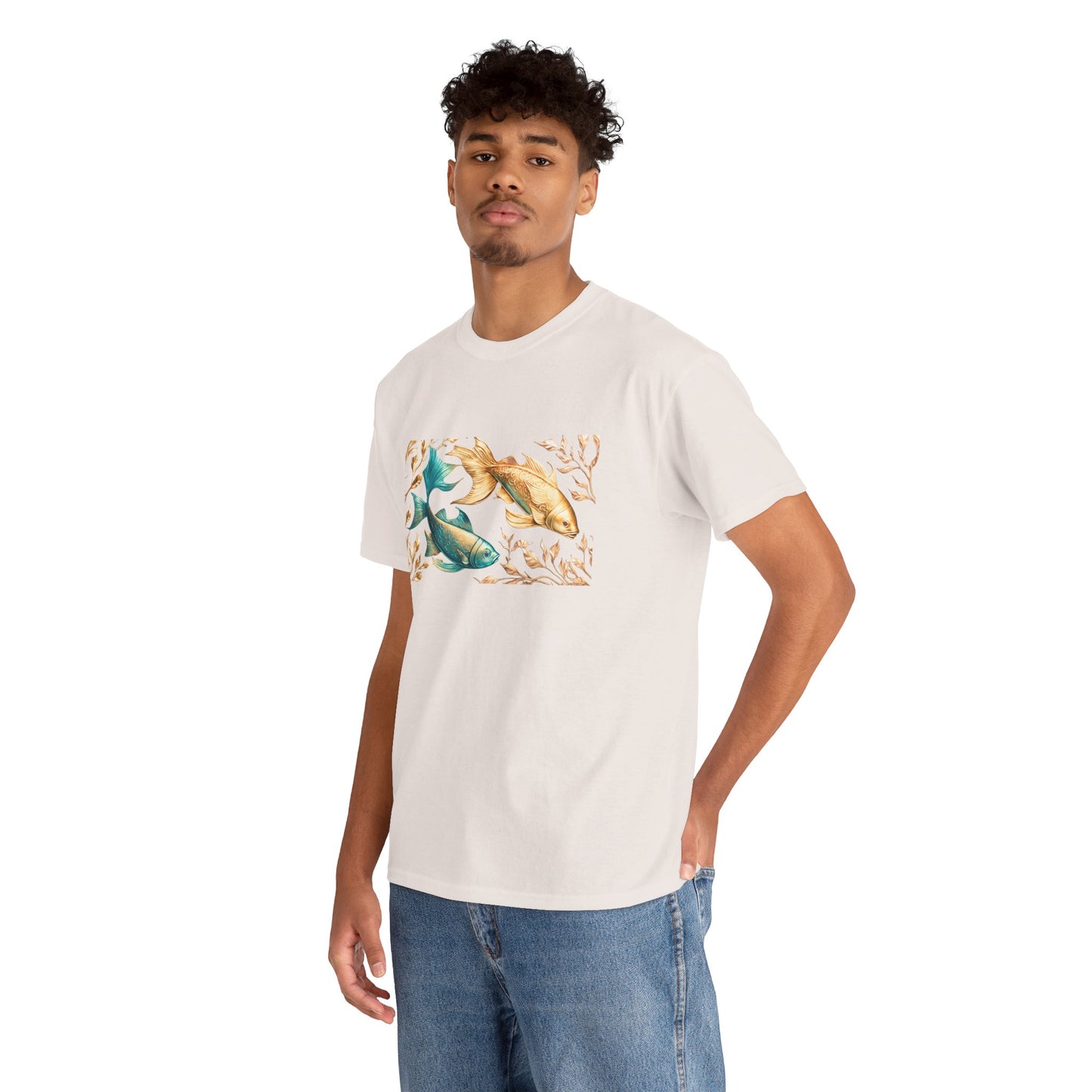 Women's unisex heavy cotton tee with a Gold and Blue Fish.