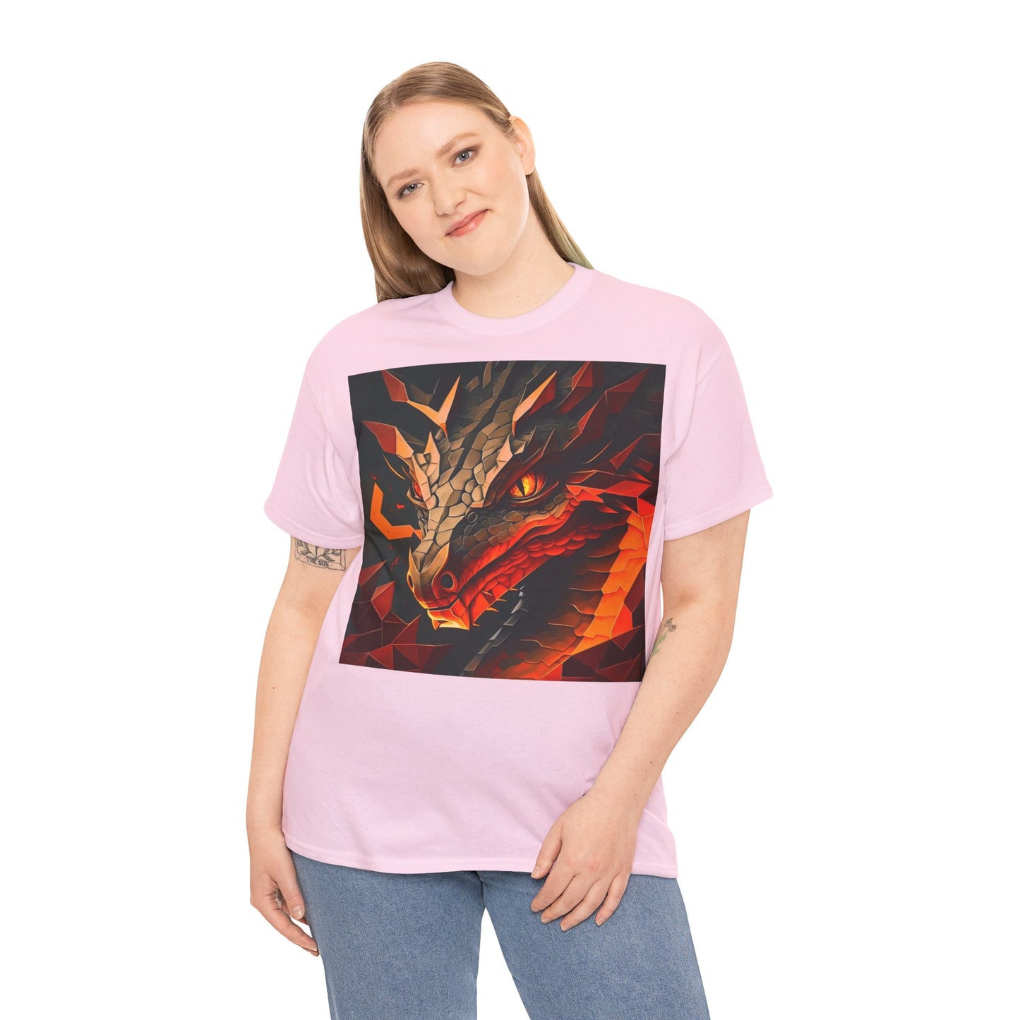 Women's Unisex Heavy Cotton Tee with a Fierce Dragon