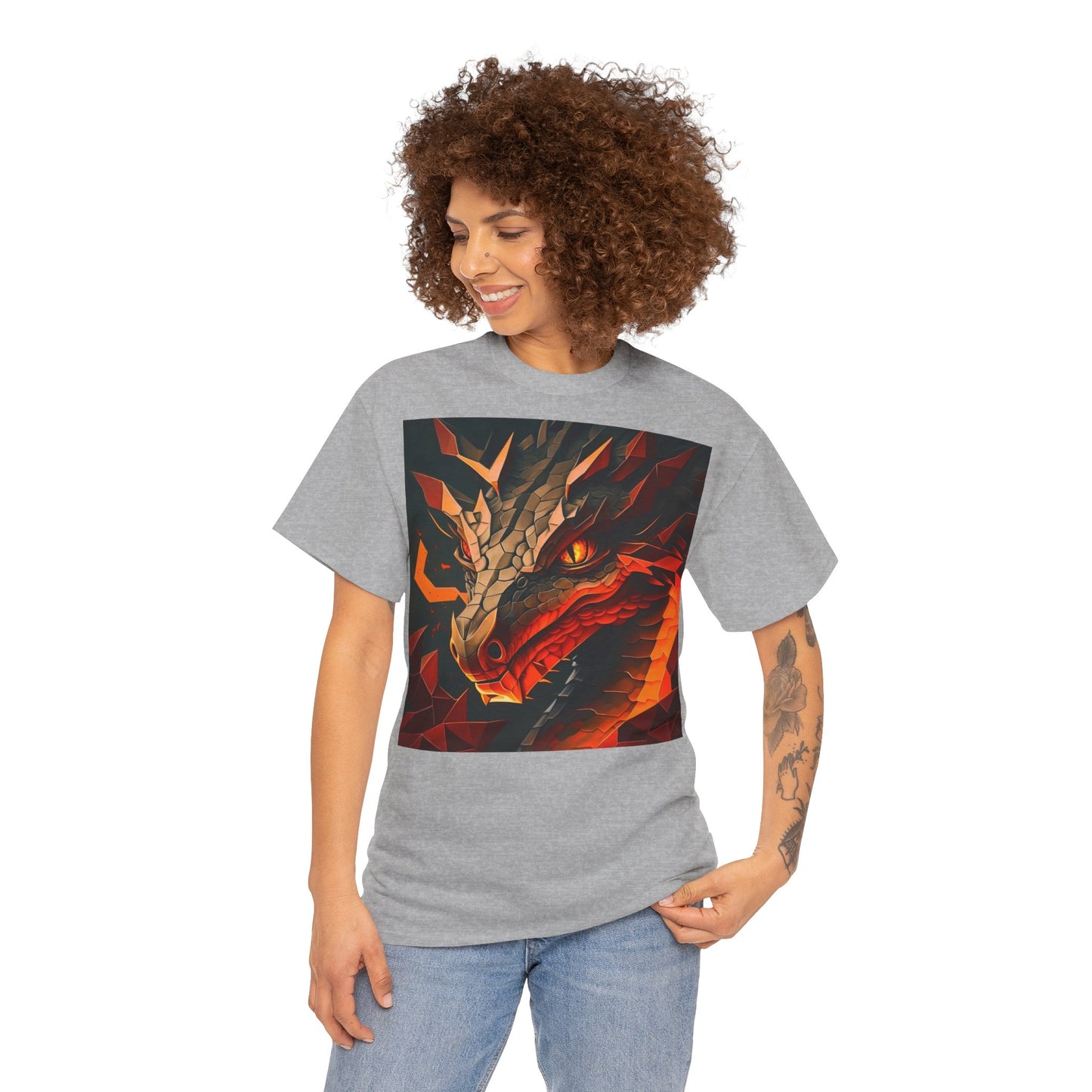 Women's Unisex Heavy Cotton Tee with a Fierce Dragon