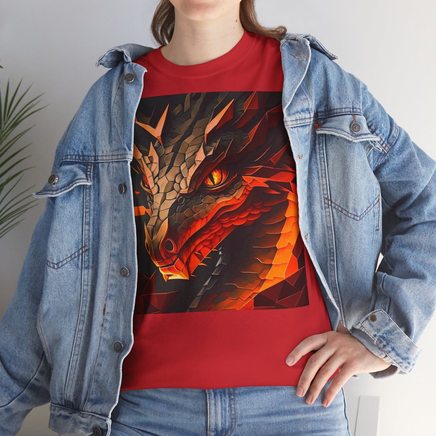 Women's Unisex Heavy Cotton Tee with a Fierce Dragon