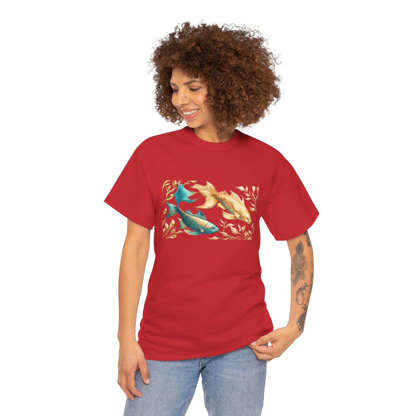 Women's unisex heavy cotton tee with a Gold and Blue Fish.