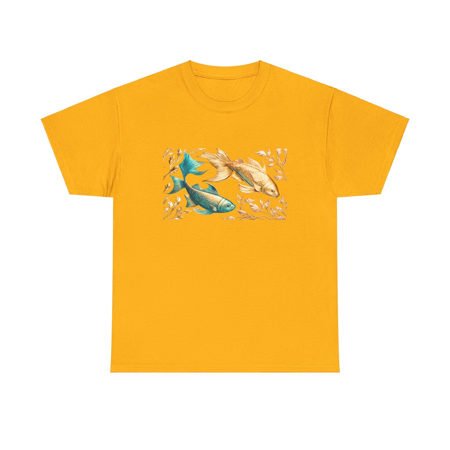 Women's unisex heavy cotton tee with a Gold and Blue Fish.