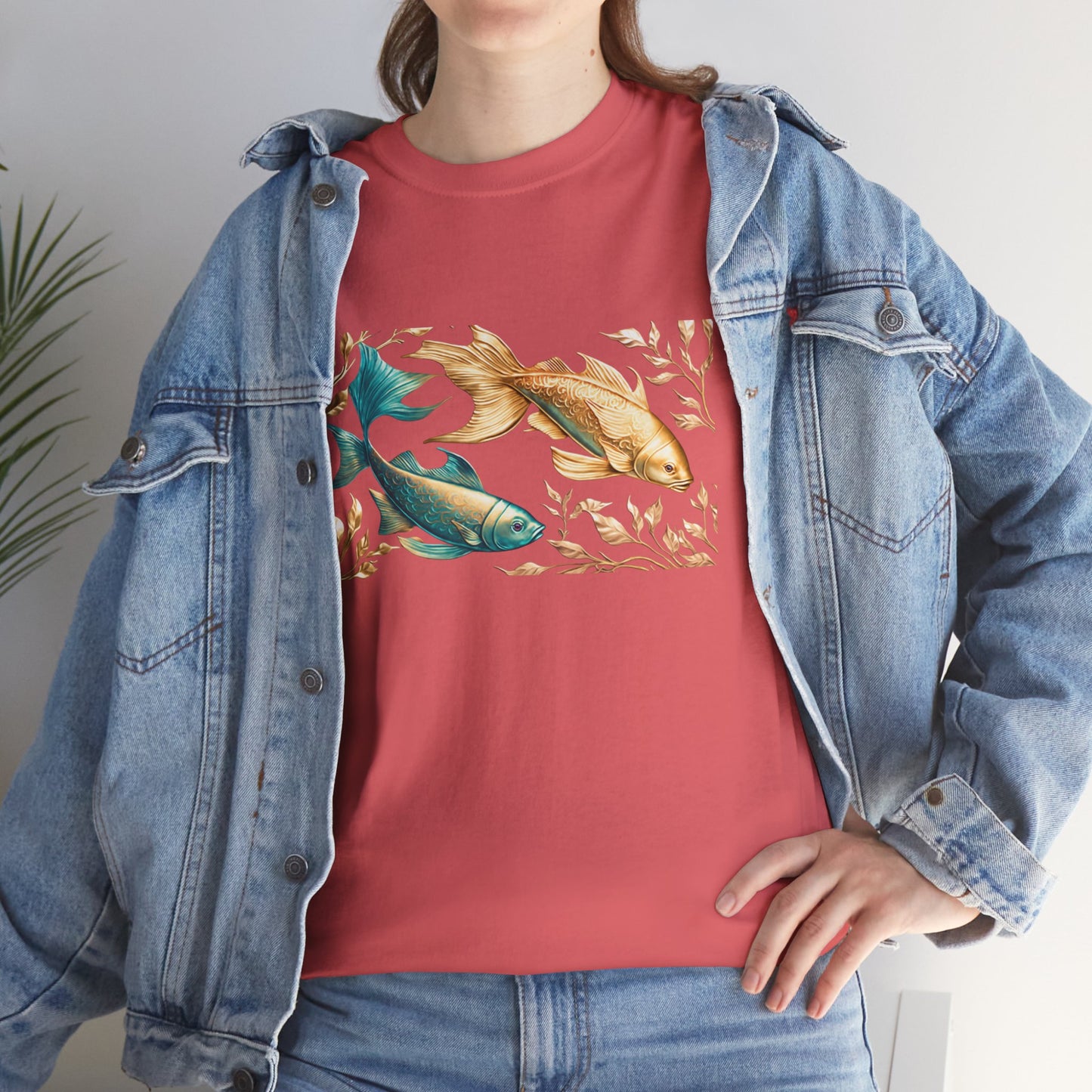 Women's unisex heavy cotton tee with a Gold and Blue Fish.