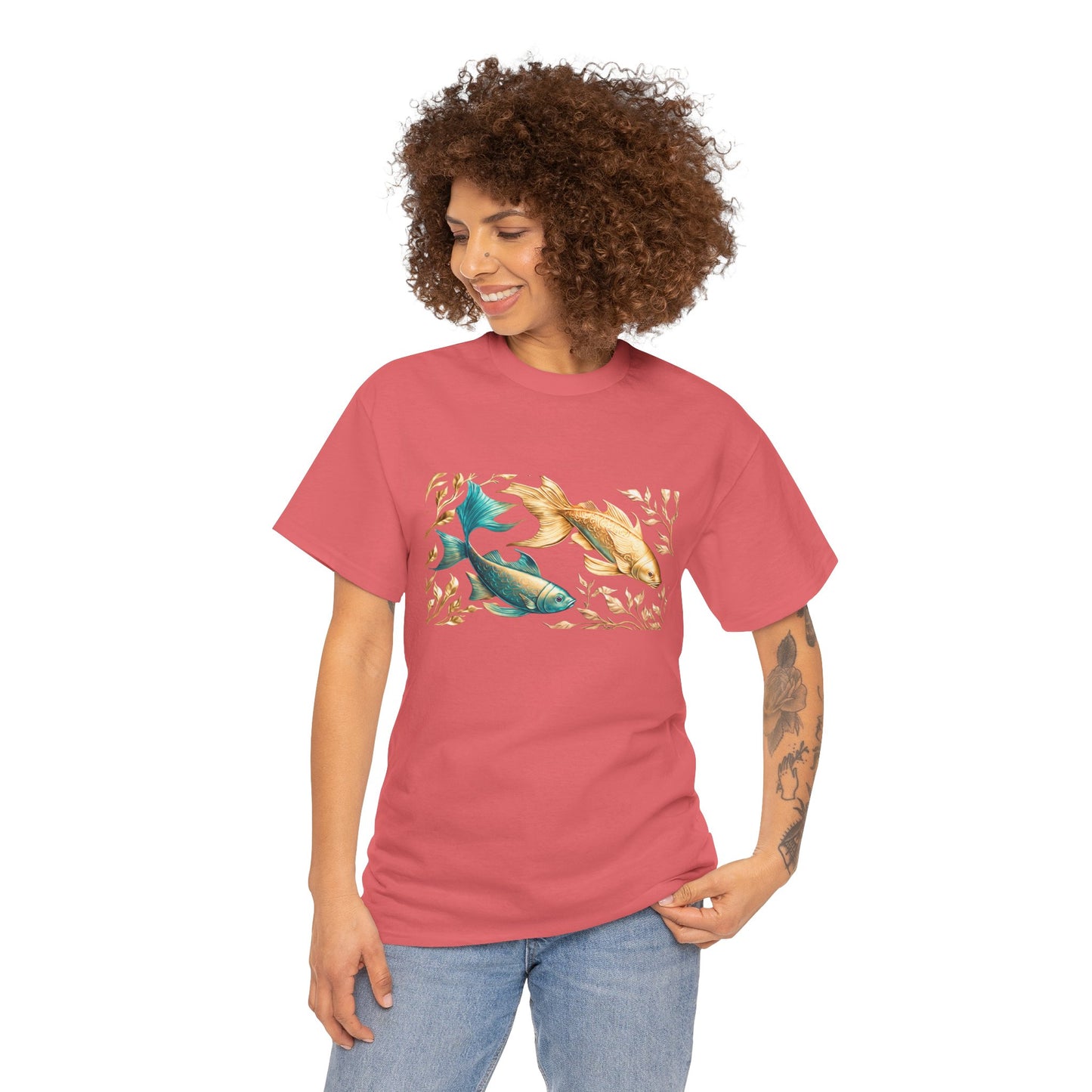 Women's unisex heavy cotton tee with a Gold and Blue Fish.