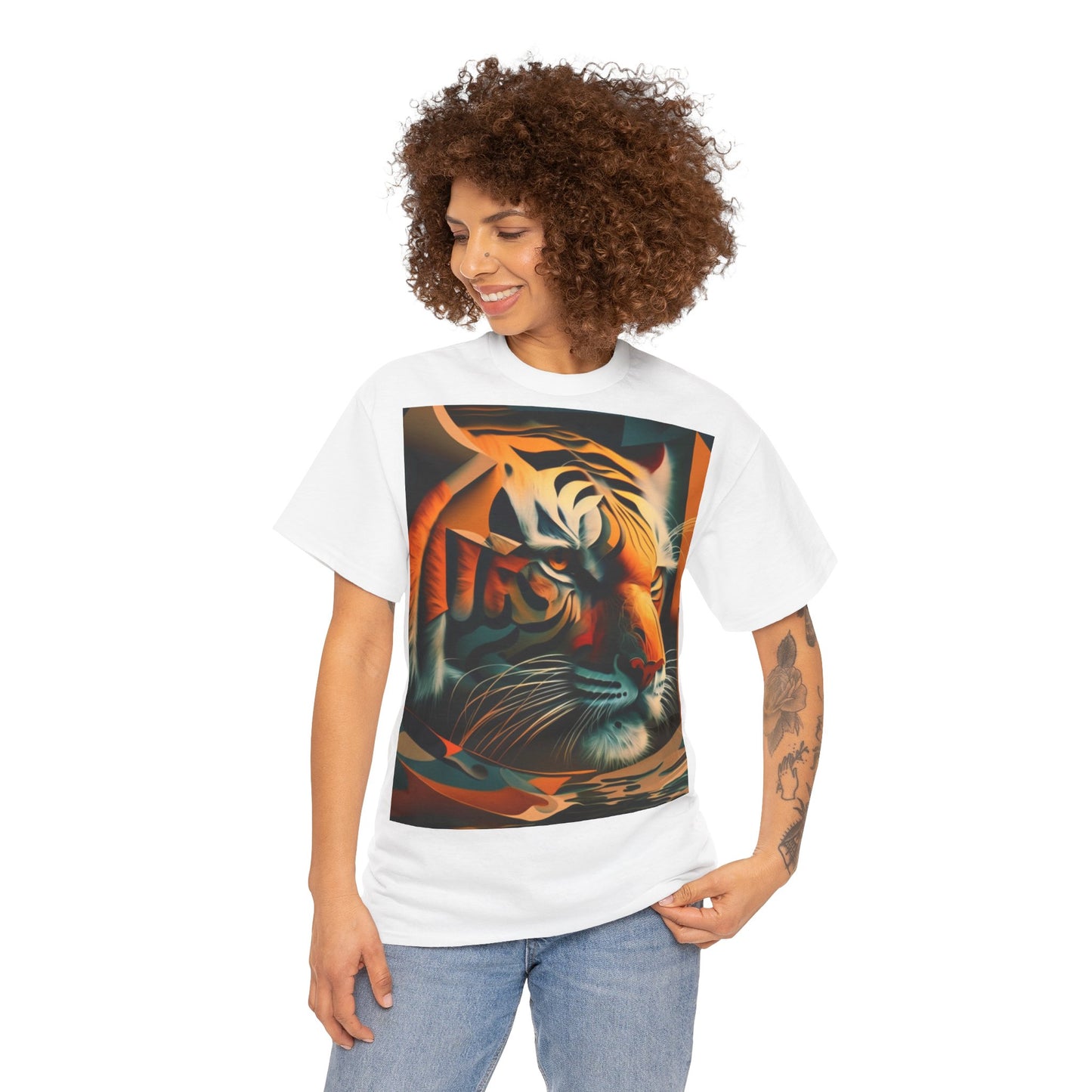 Women's Unisex Heavy Cotton Tee with a Majestic Tiger