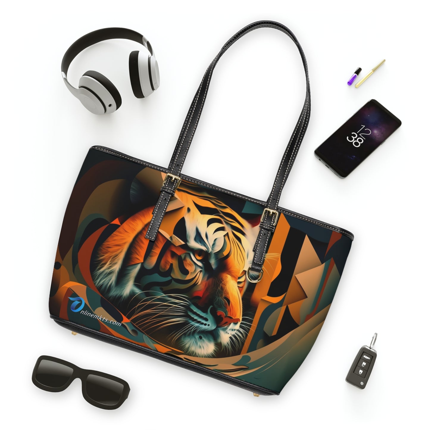 PU Leather Shoulder Bag with a Majestic Tiger