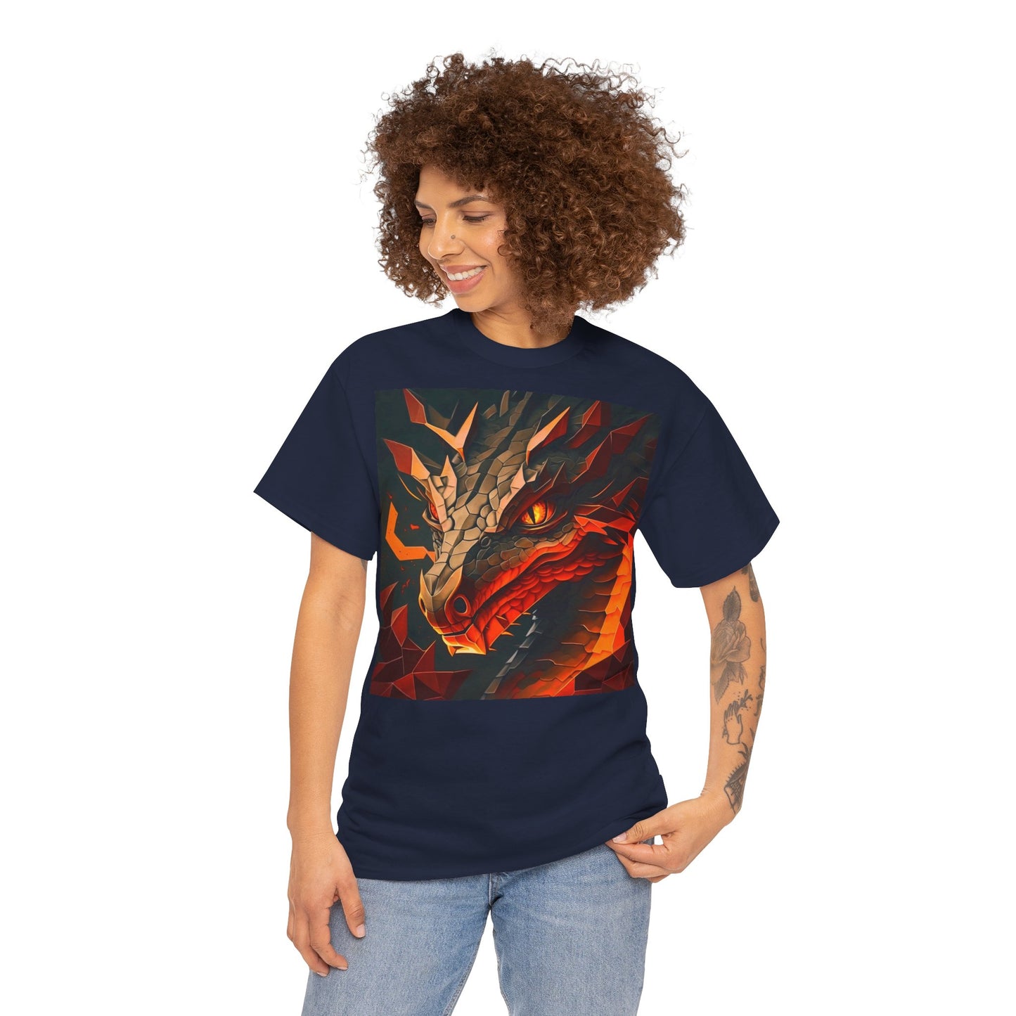 Women's Unisex Heavy Cotton Tee with a Fierce Dragon