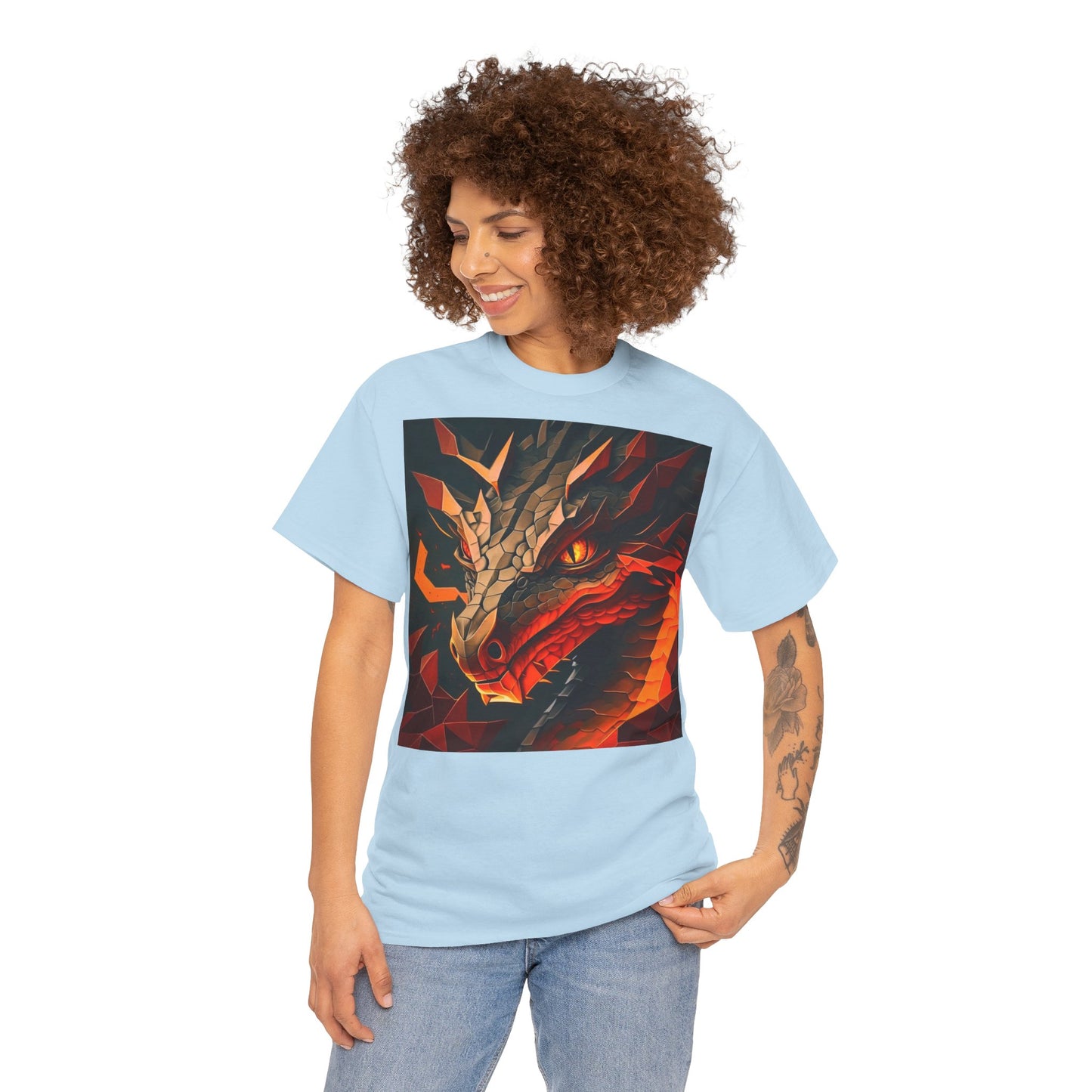 Women's Unisex Heavy Cotton Tee with a Fierce Dragon