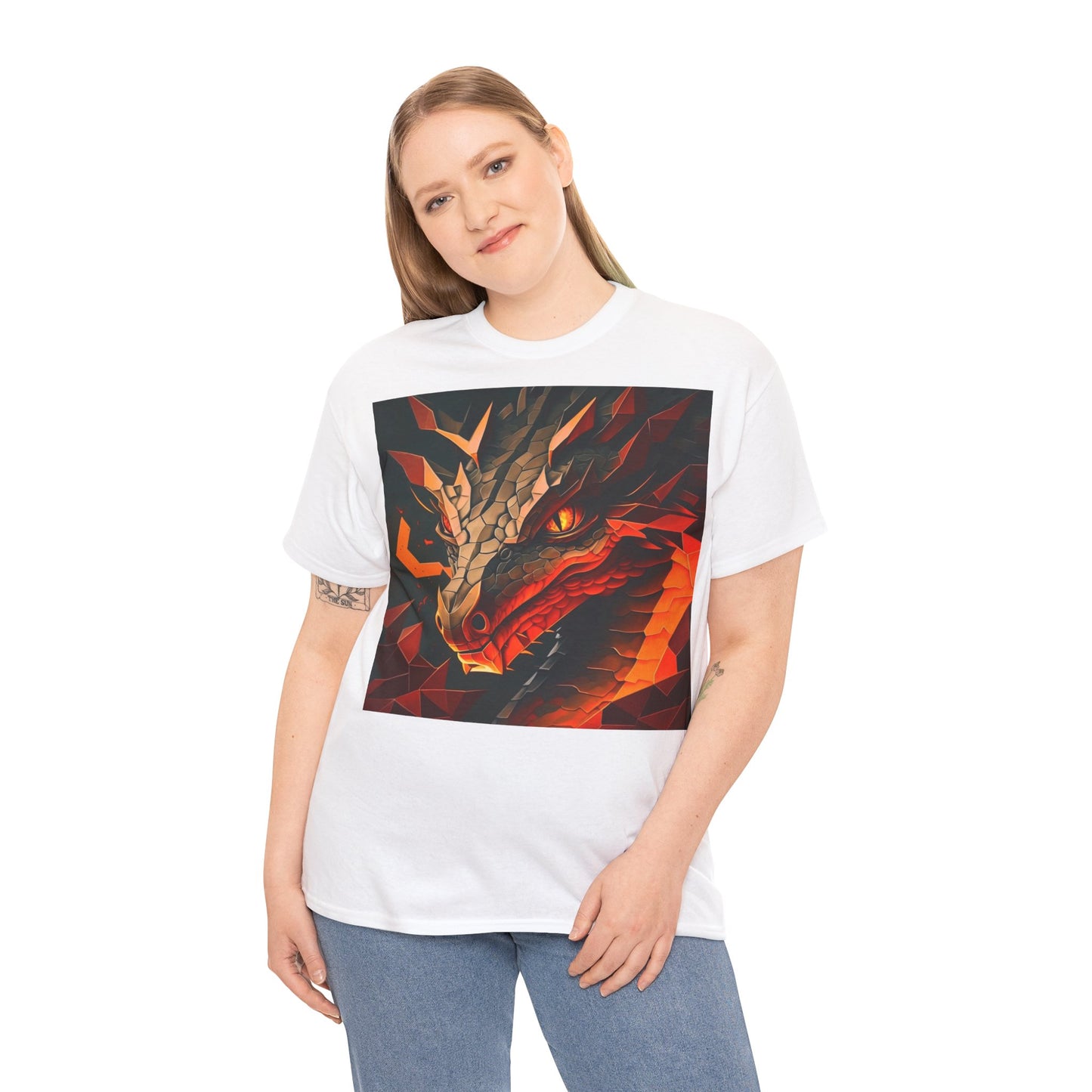 Women's Unisex Heavy Cotton Tee with a Fierce Dragon