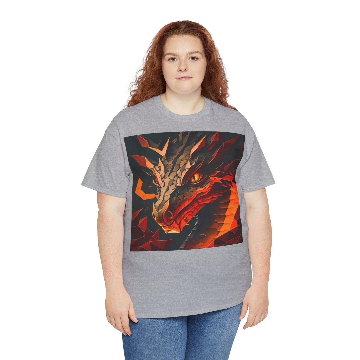 Women's Unisex Heavy Cotton Tee with a Fierce Dragon