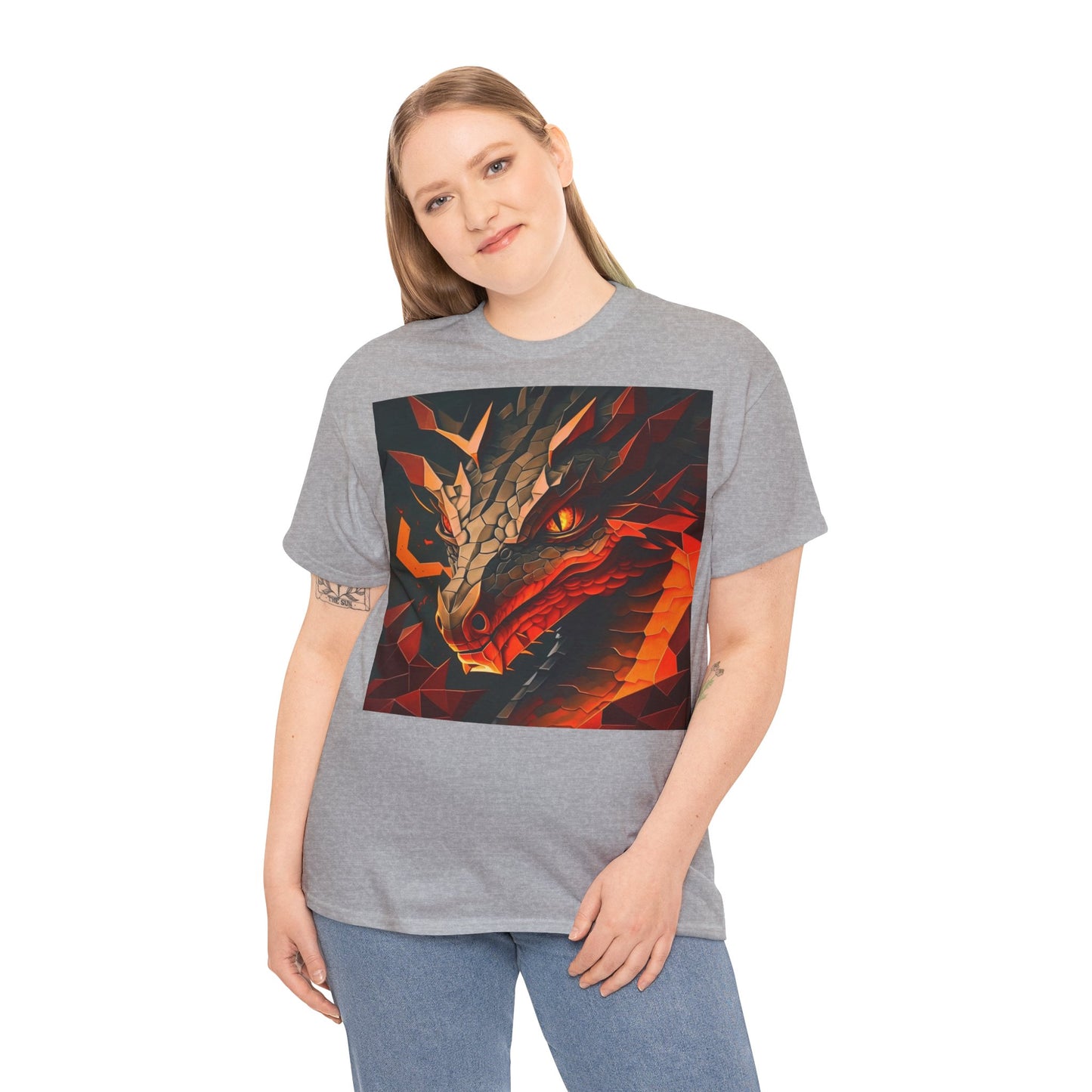 Women's Unisex Heavy Cotton Tee with a Fierce Dragon