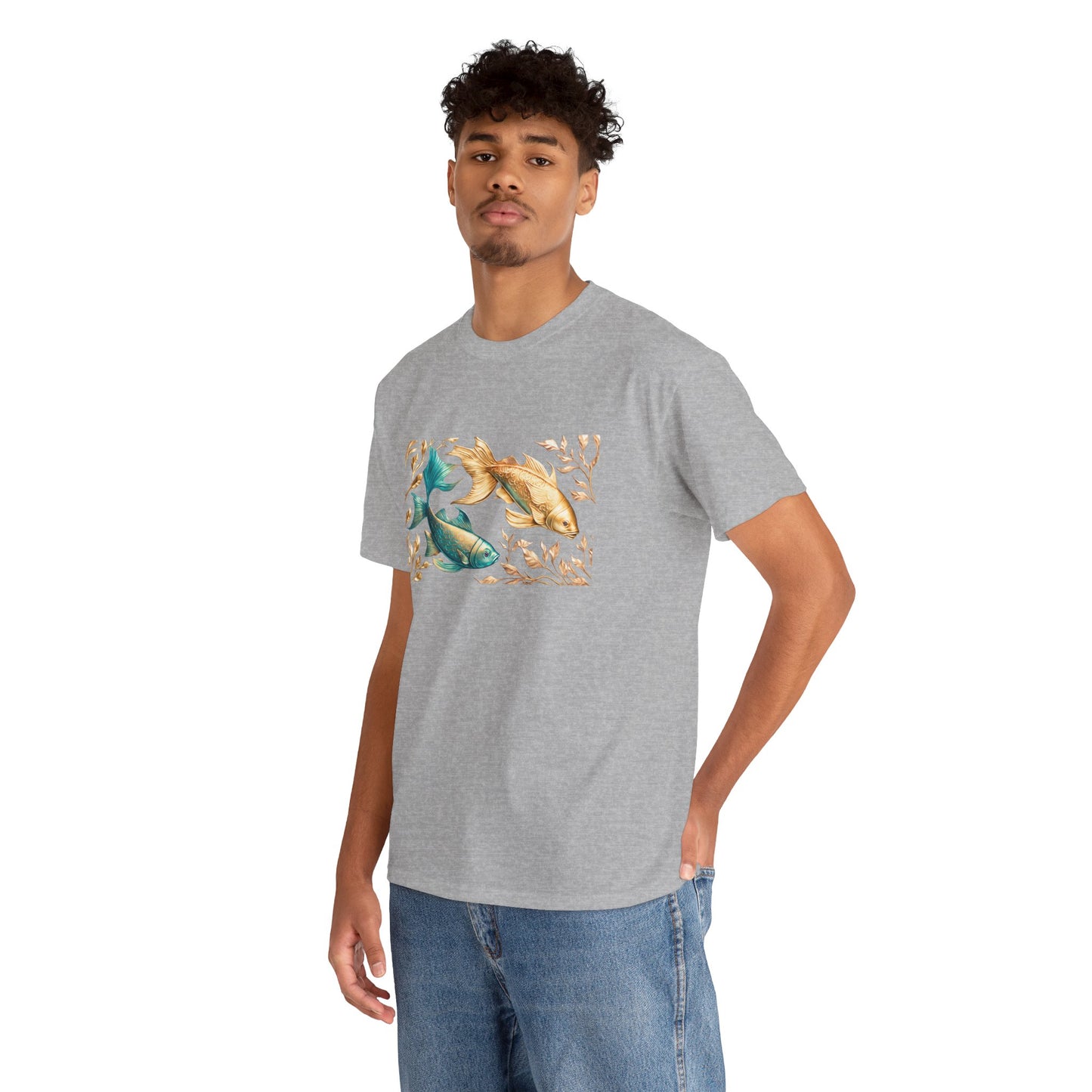 Women's unisex heavy cotton tee with a Gold and Blue Fish.