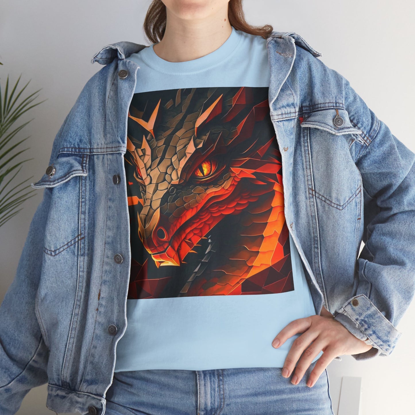 Women's Unisex Heavy Cotton Tee with a Fierce Dragon