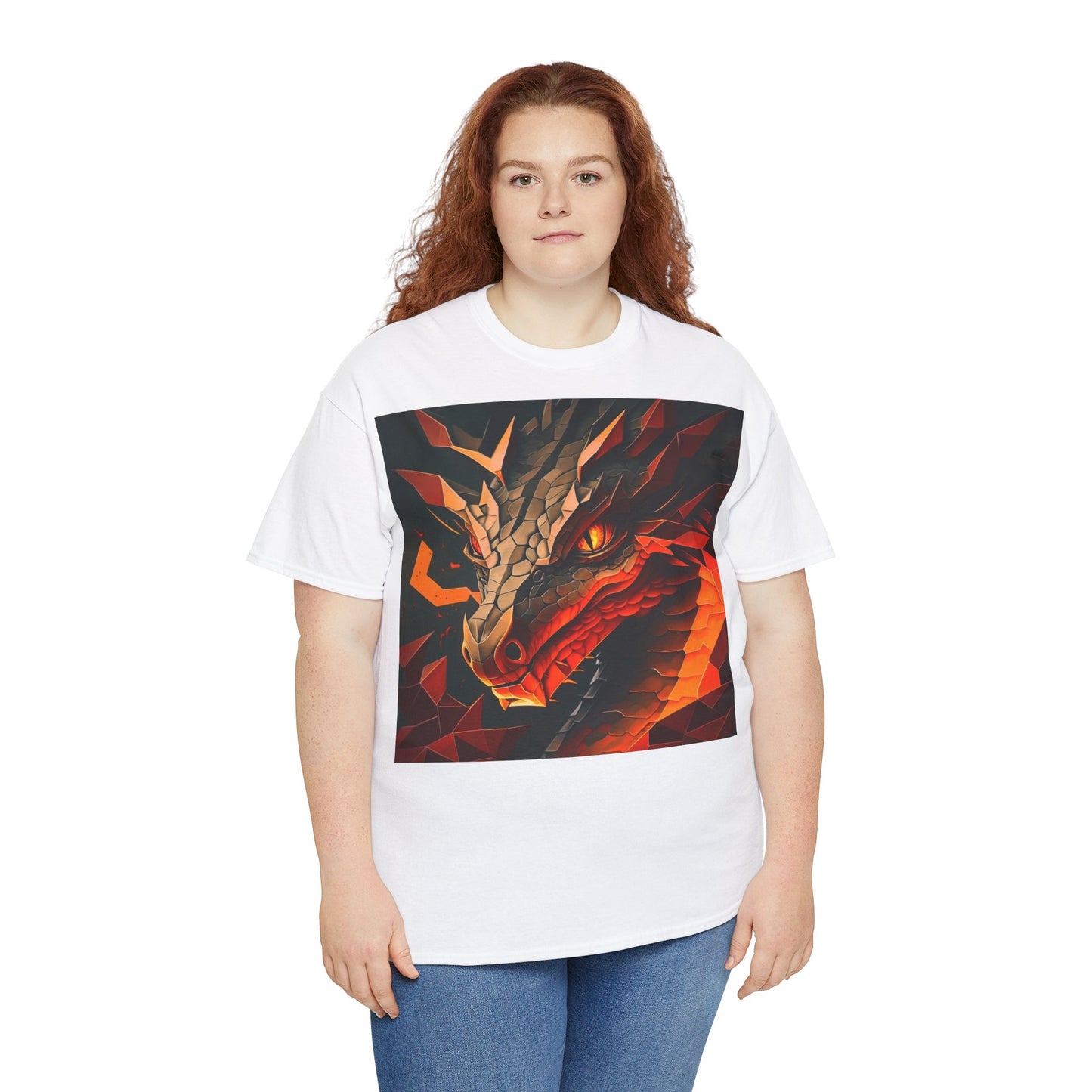 Women's Unisex Heavy Cotton Tee with a Fierce Dragon