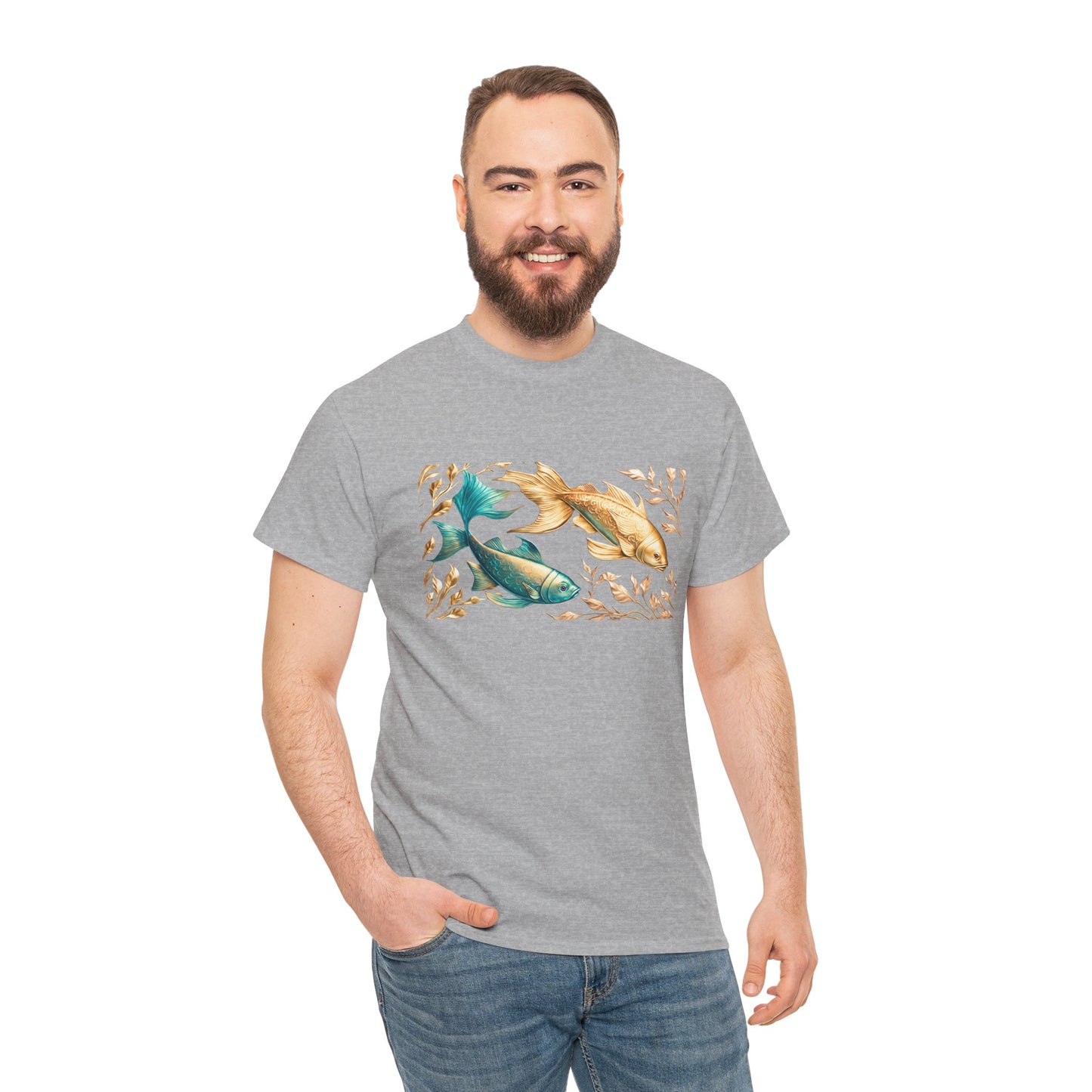 Women's unisex heavy cotton tee with a Gold and Blue Fish.