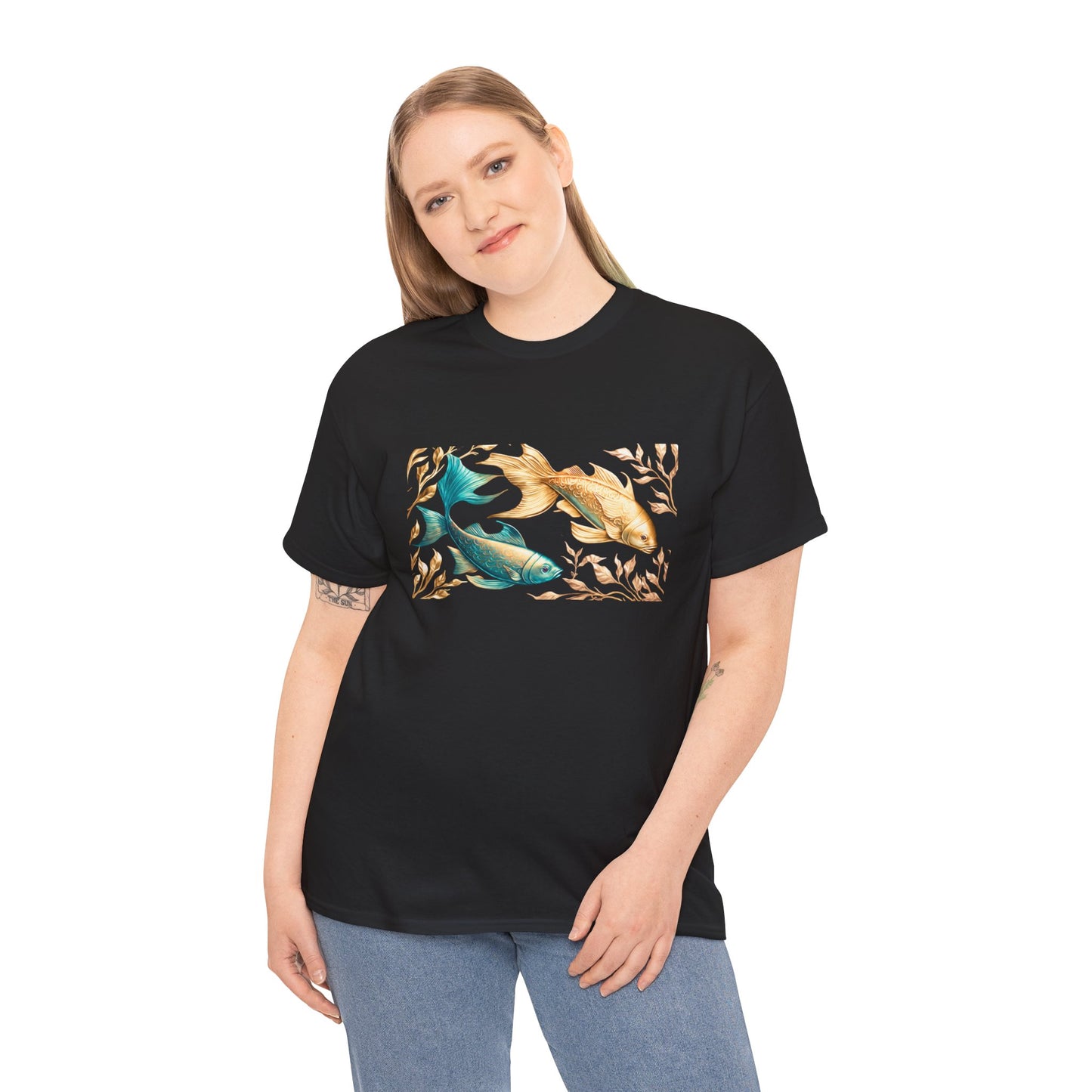 Women's unisex heavy cotton tee with a Gold and Blue Fish.