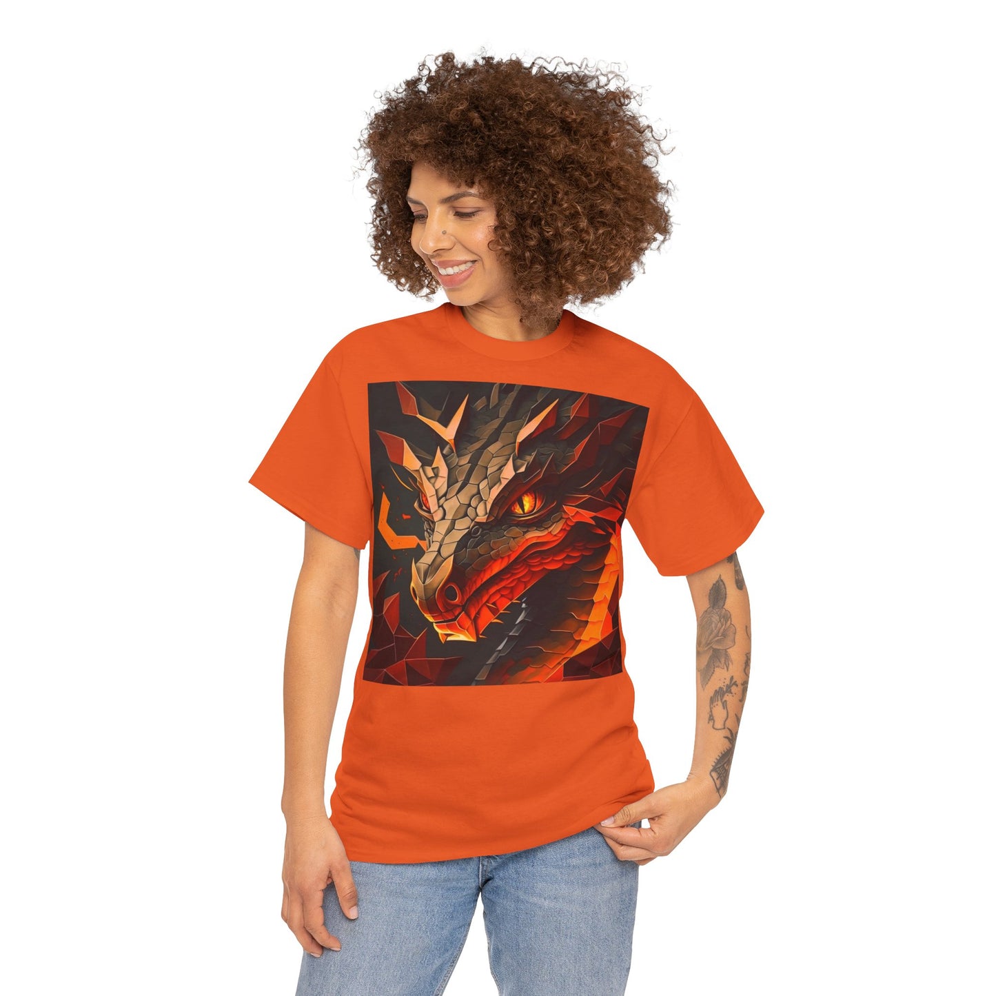 Women's Unisex Heavy Cotton Tee with a Fierce Dragon