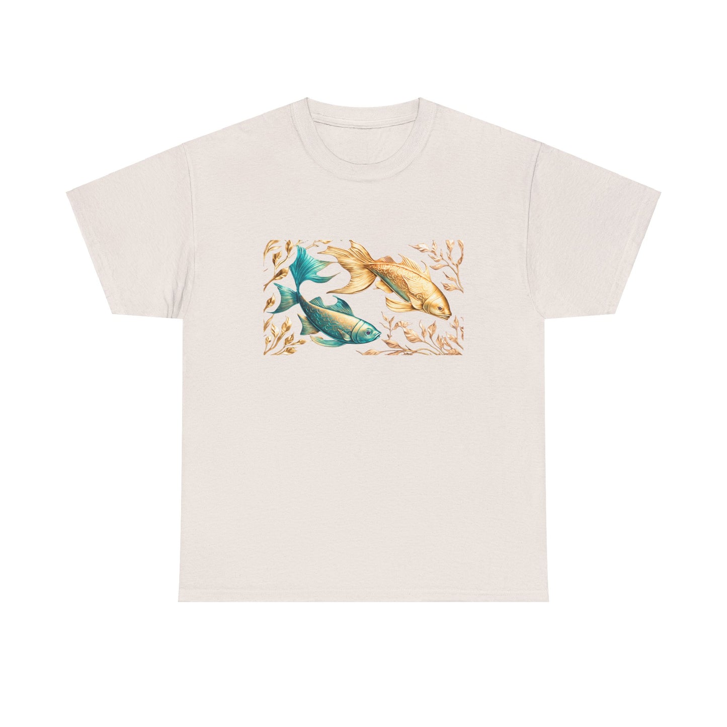 Women's unisex heavy cotton tee with a Gold and Blue Fish.