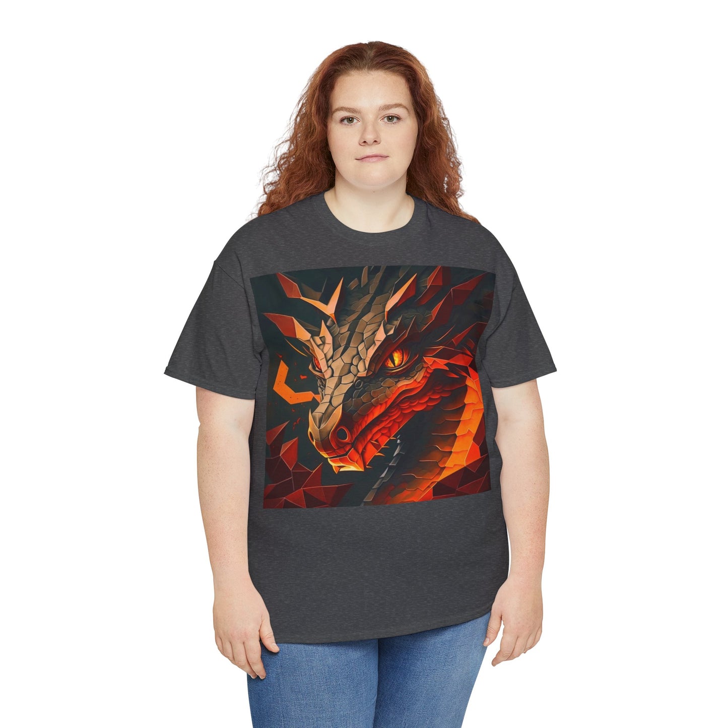 Women's Unisex Heavy Cotton Tee with a Fierce Dragon