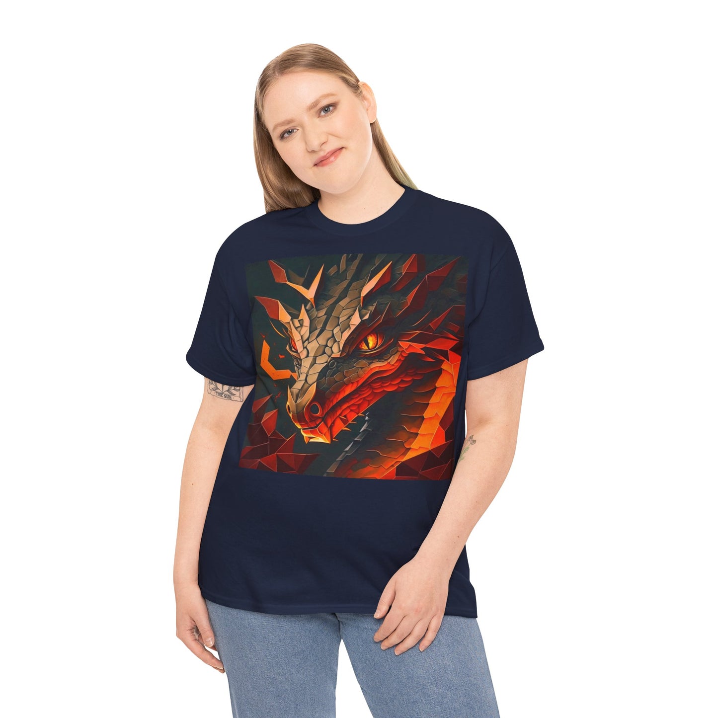 Women's Unisex Heavy Cotton Tee with a Fierce Dragon