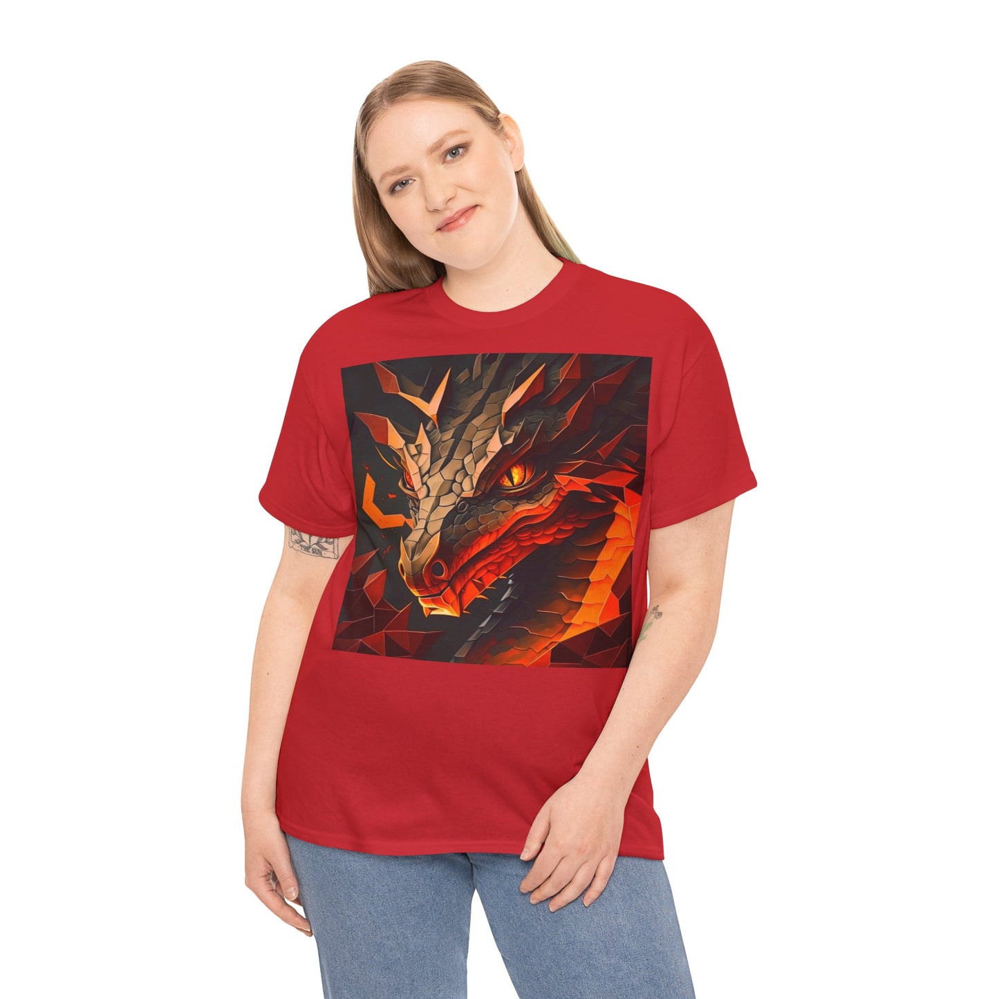 Women's Unisex Heavy Cotton Tee with a Fierce Dragon