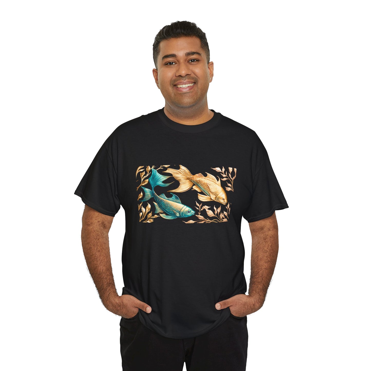 Women's unisex heavy cotton tee with a Gold and Blue Fish.