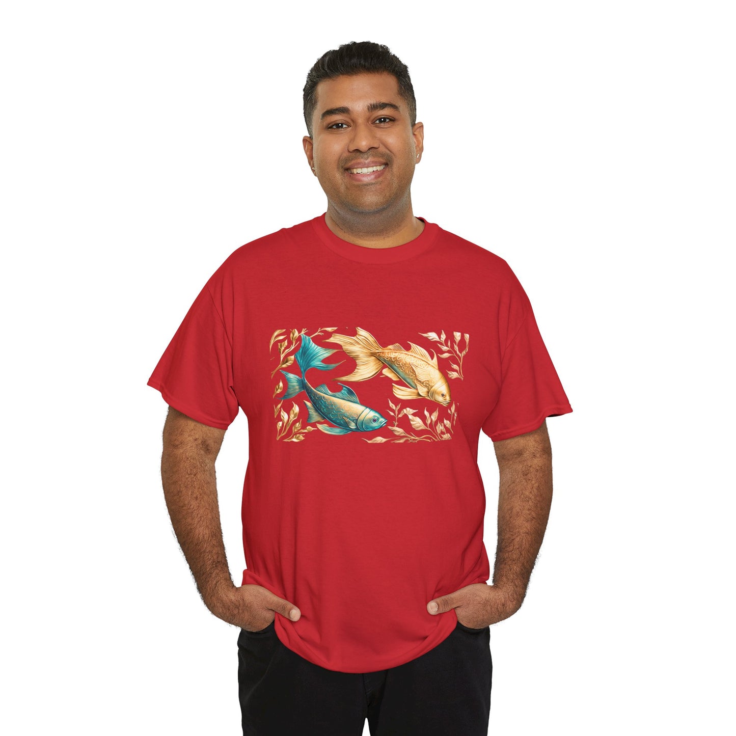 Women's unisex heavy cotton tee with a Gold and Blue Fish.