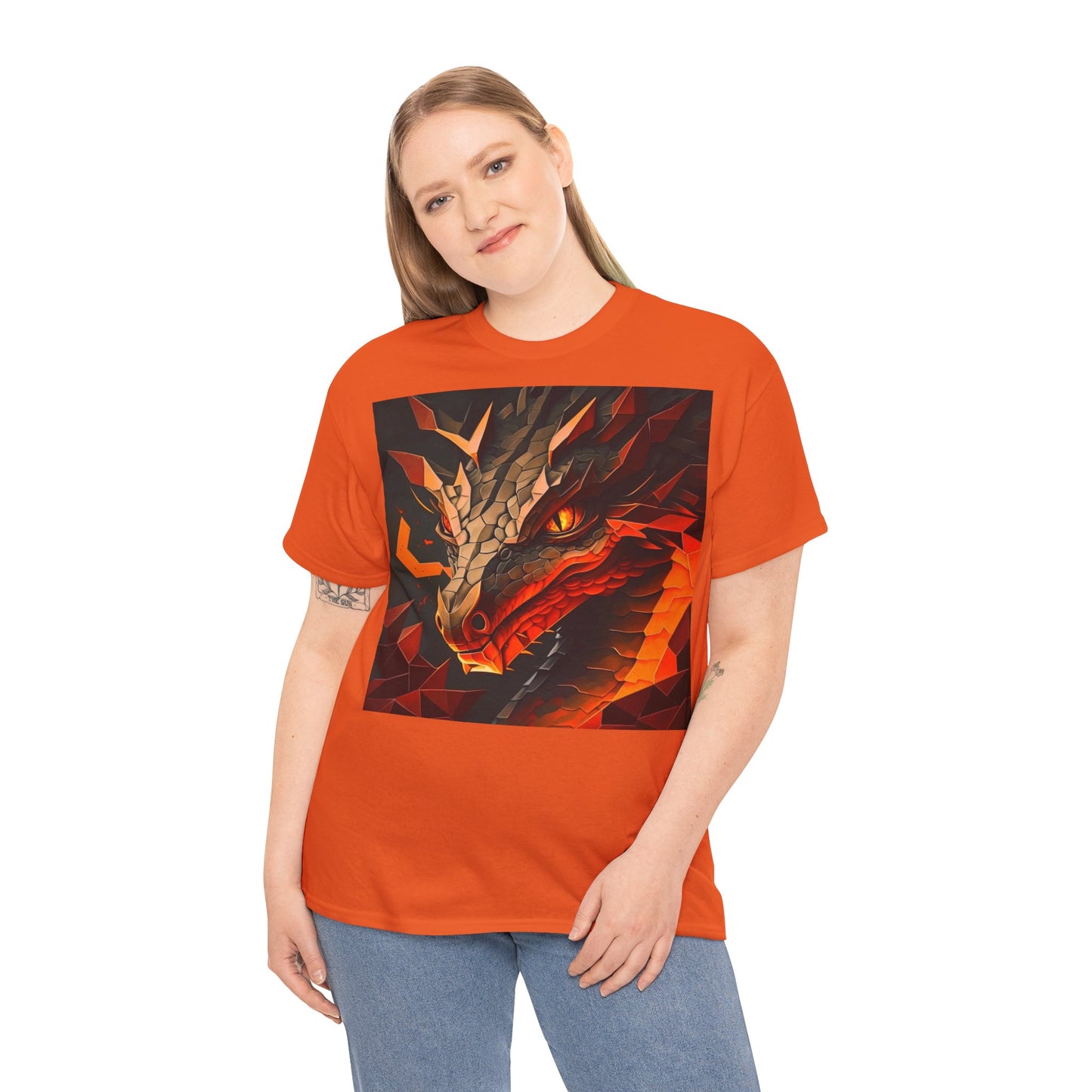 Women's Unisex Heavy Cotton Tee with a Fierce Dragon