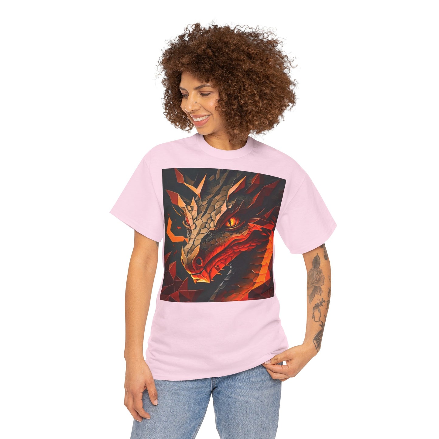 Women's Unisex Heavy Cotton Tee with a Fierce Dragon