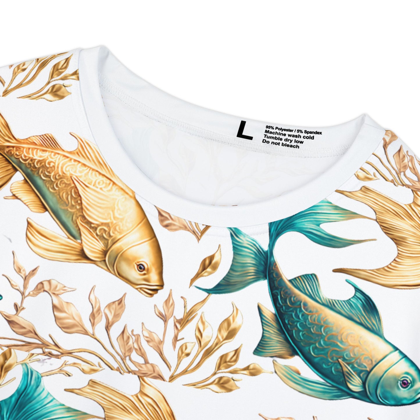 Women's short sleeve Gold & Blue fish patterned Tee