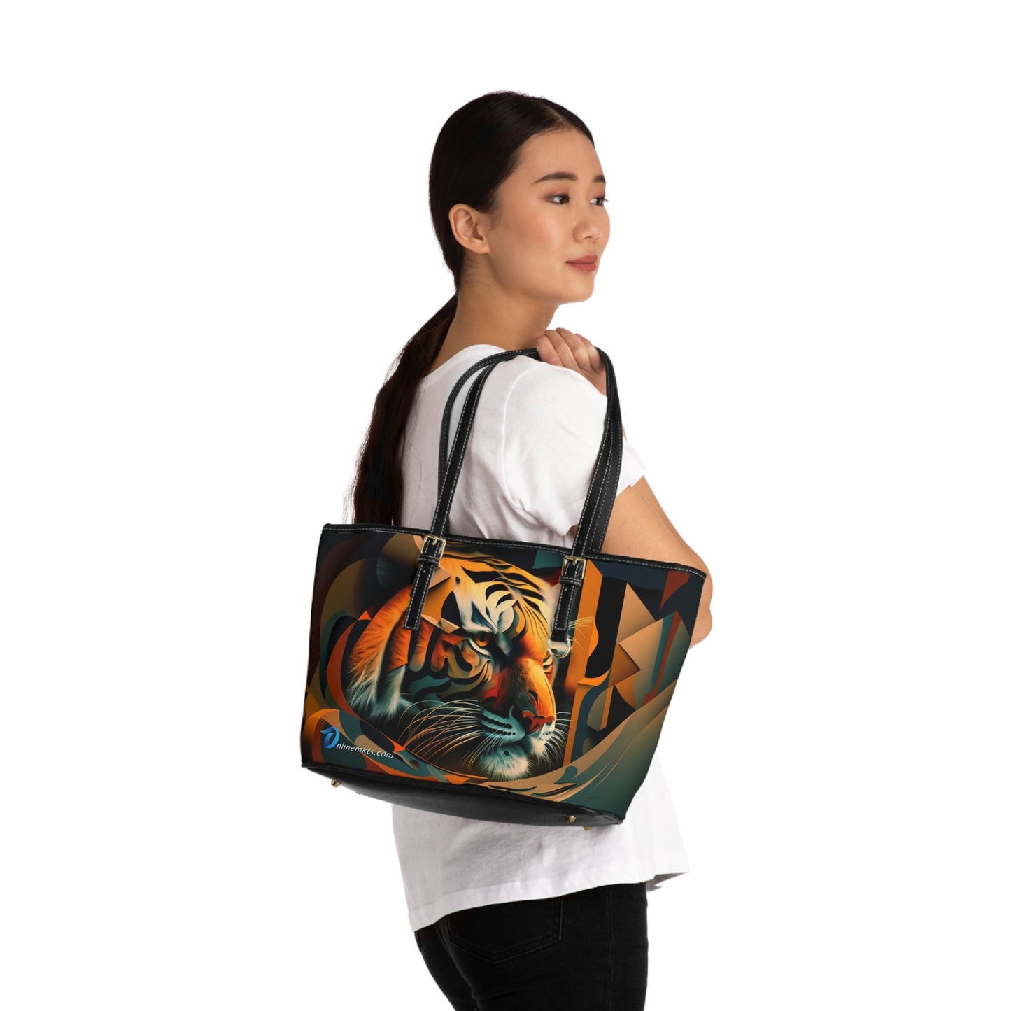 PU Leather Shoulder Bag with a Majestic Tiger