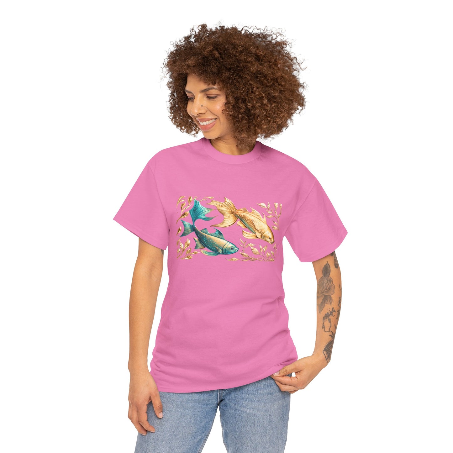 Women's unisex heavy cotton tee with a Gold and Blue Fish.