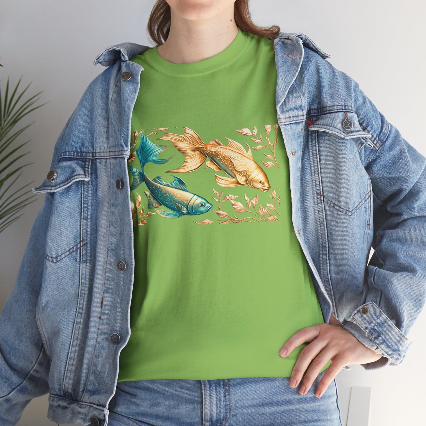 Women's unisex heavy cotton tee with a Gold and Blue Fish.