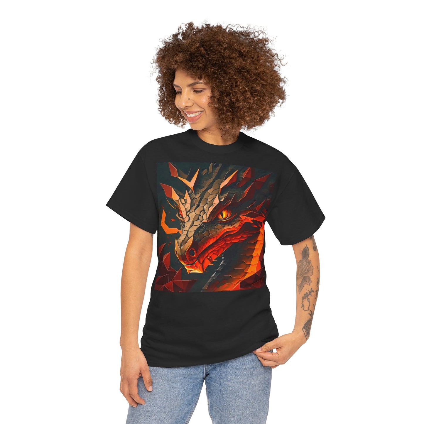 Women's Unisex Heavy Cotton Tee with a Fierce Dragon