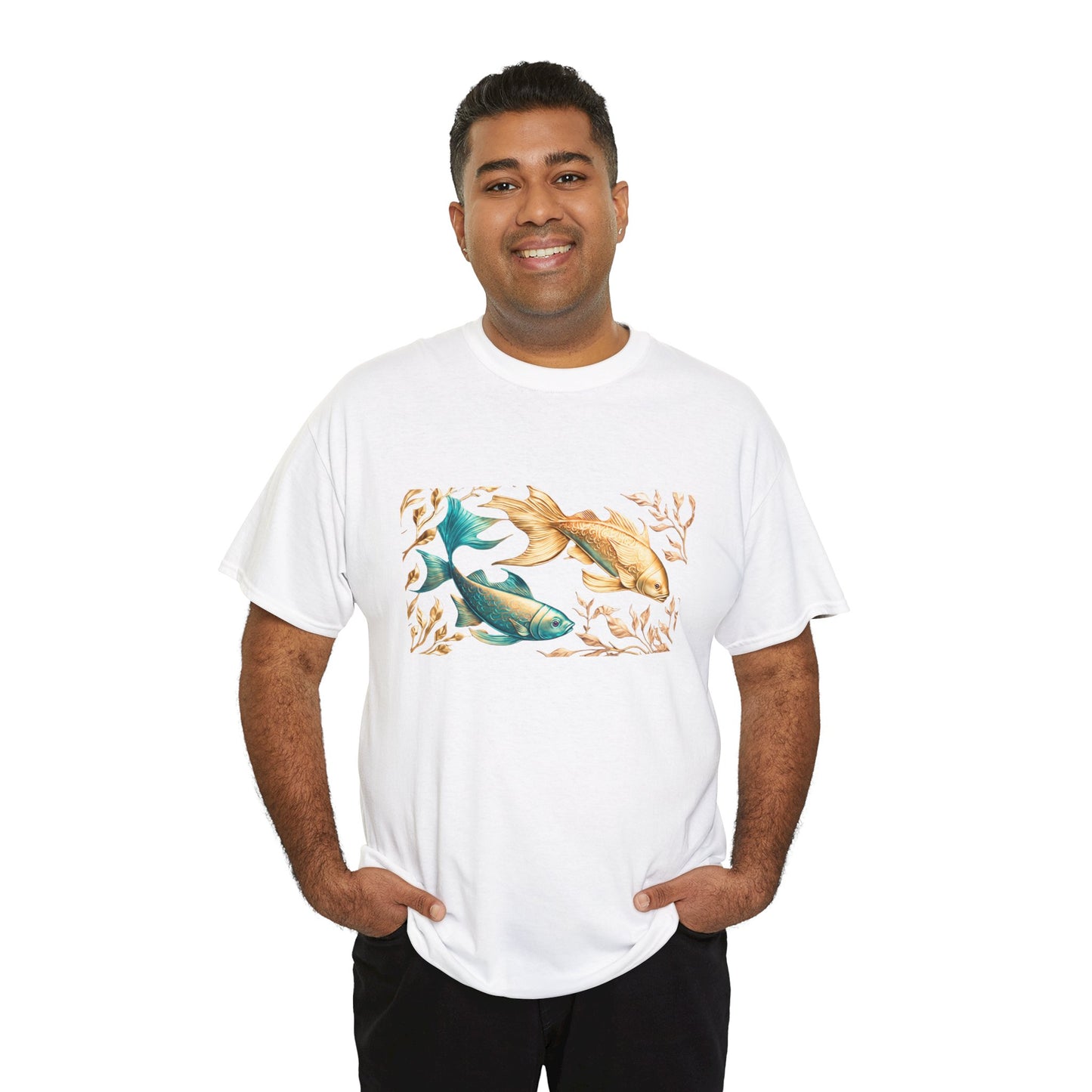 Women's unisex heavy cotton tee with a Gold and Blue Fish.