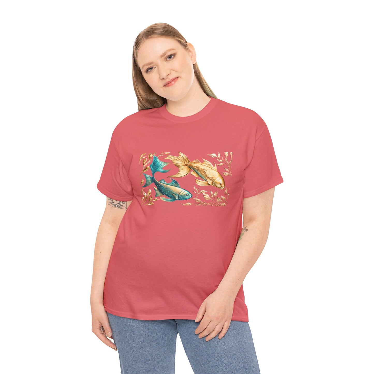 Women's unisex heavy cotton tee with a Gold and Blue Fish.