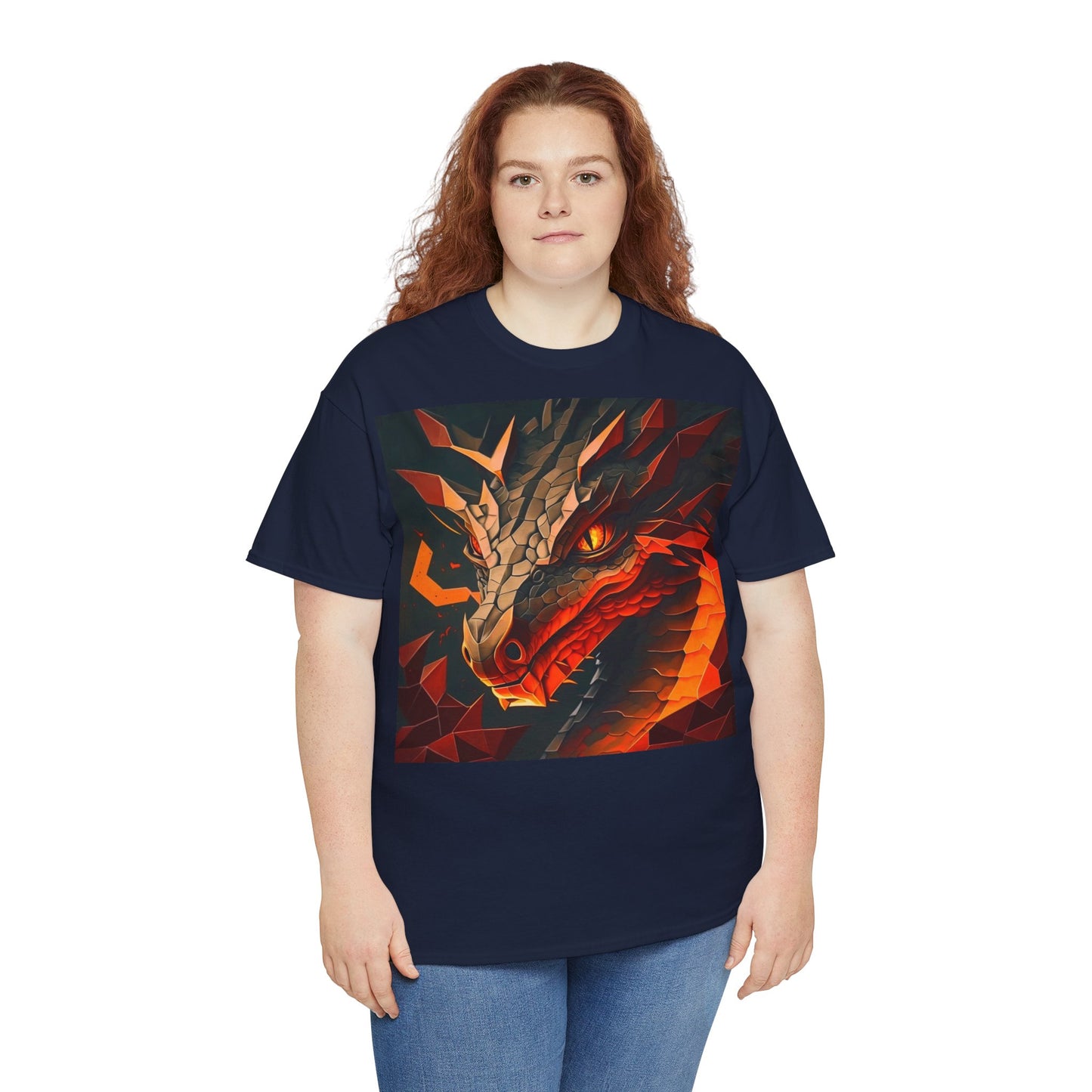 Women's Unisex Heavy Cotton Tee with a Fierce Dragon