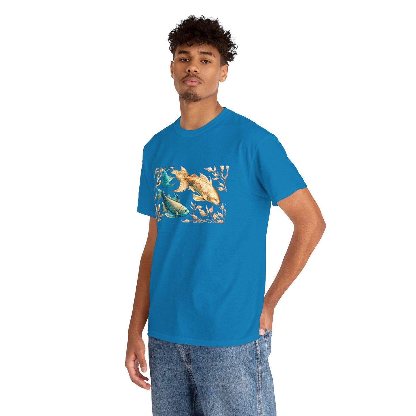 Women's unisex heavy cotton tee with a Gold and Blue Fish.