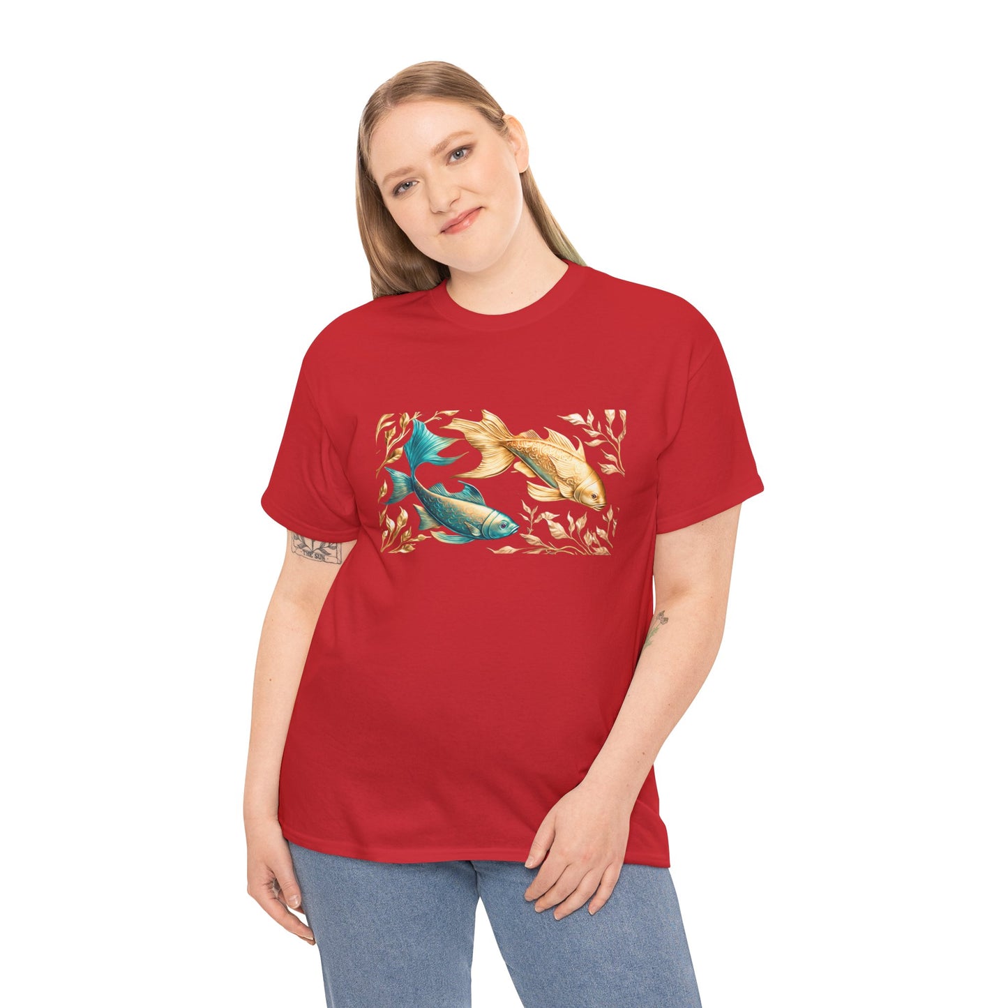 Women's unisex heavy cotton tee with a Gold and Blue Fish.